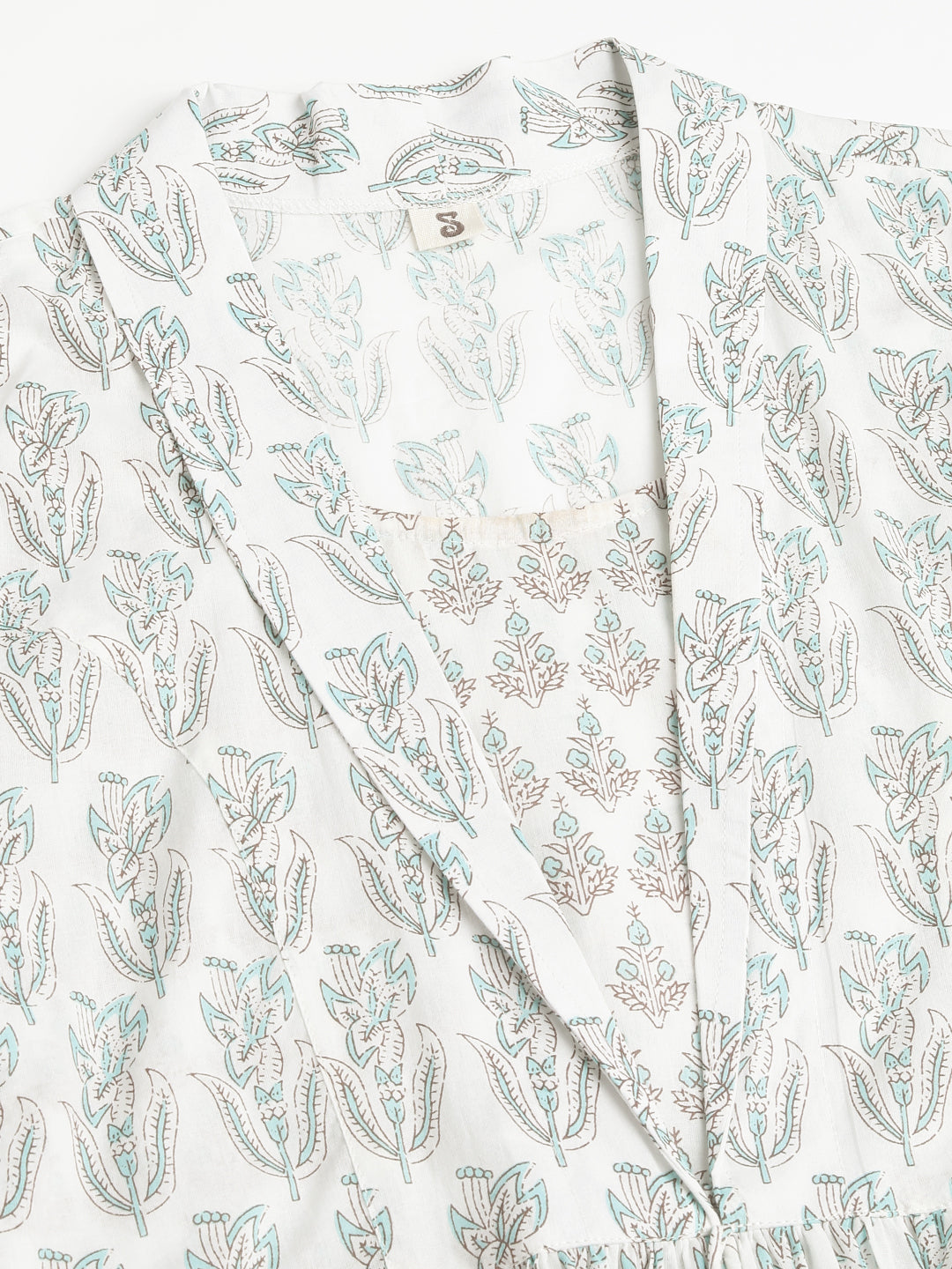 Divena White Floral Printed Empire Cotton Tops