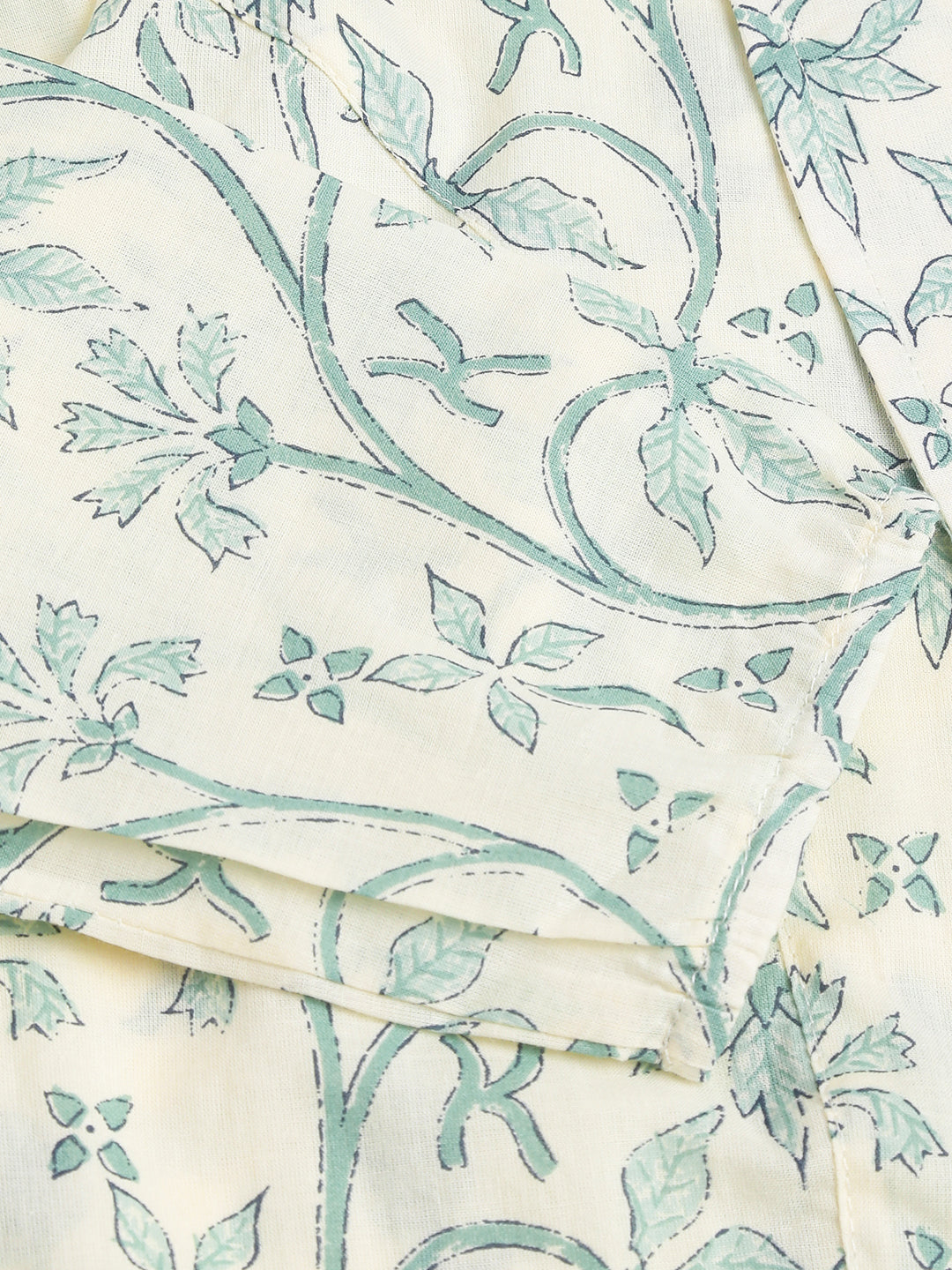 Divena Sea Green Floral Printed Empire Cotton Tops