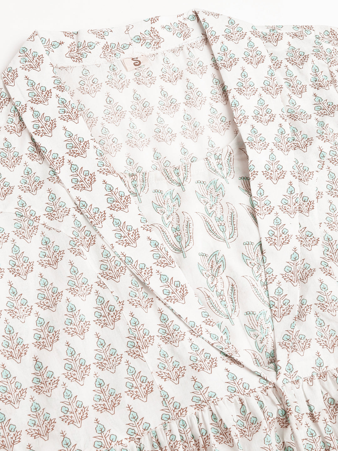 Divena White & Blue Floral Printed Empire Cotton Tops