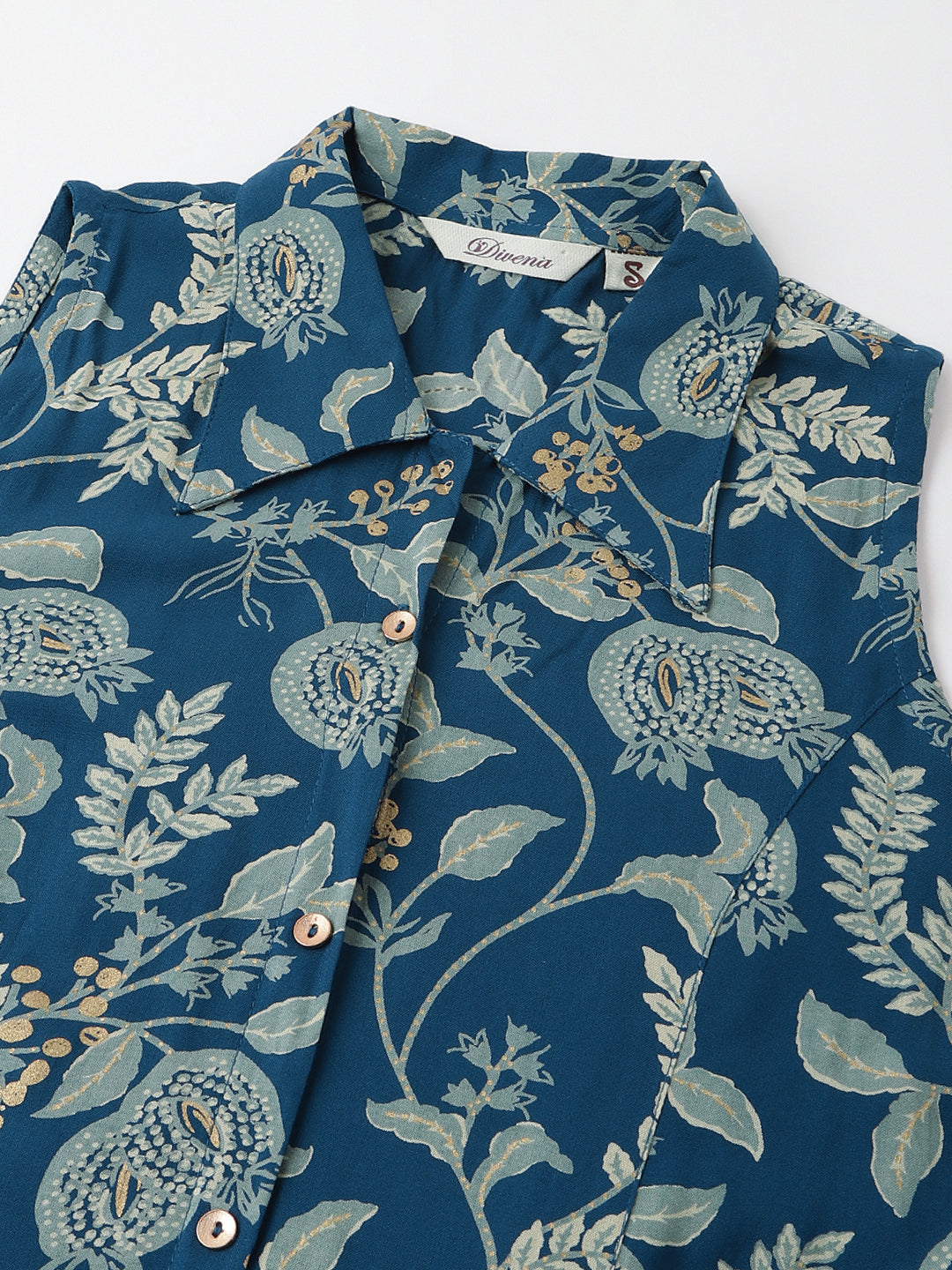 Blue Floral Printed Rayon A-Line Midi Dress Party Wear for Women