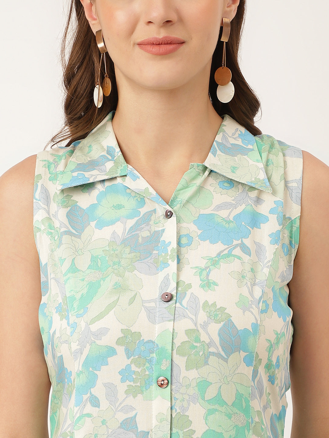 Green Floral Print Rayon A-Line Midi Dress Party Wear for Women