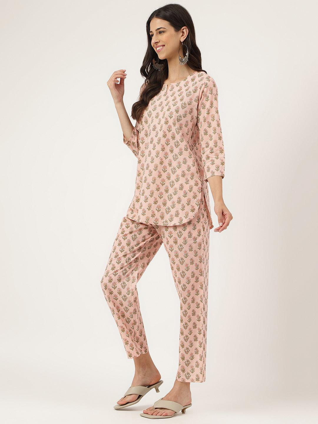 Divena Soft Pink Printed Loungewear/Nightwear - divena world