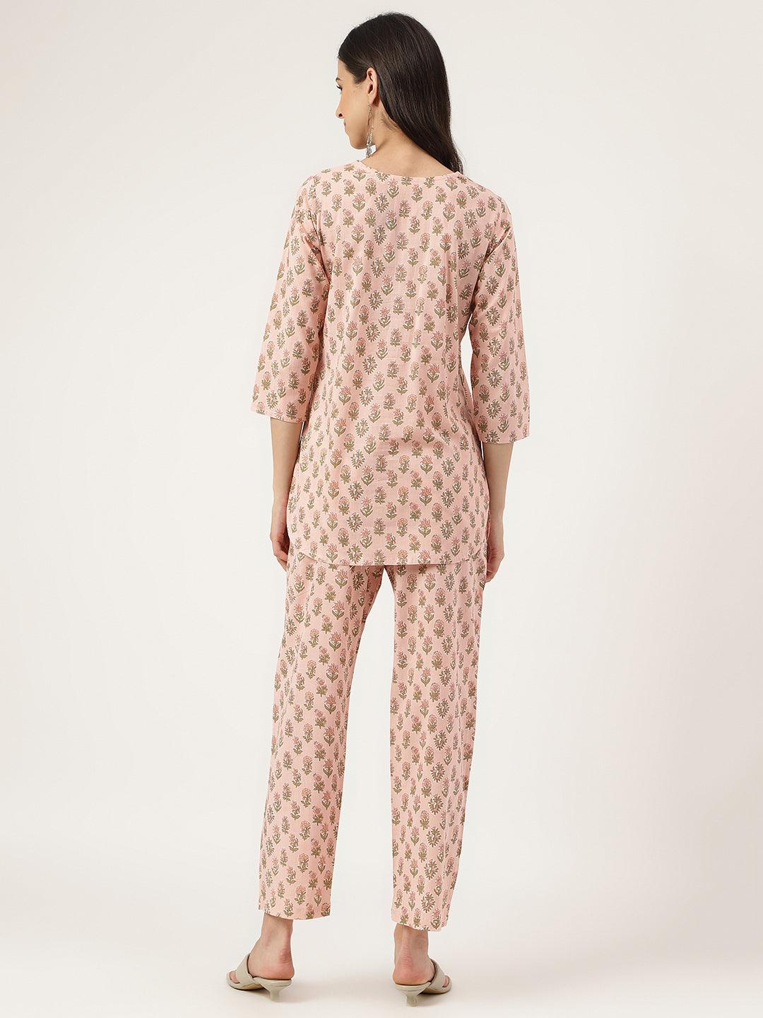 Divena Soft Pink Printed Loungewear/Nightwear - divena world
