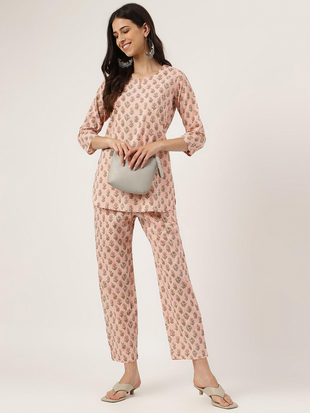 Divena Soft Pink Printed Loungewear/Nightwear - divena world