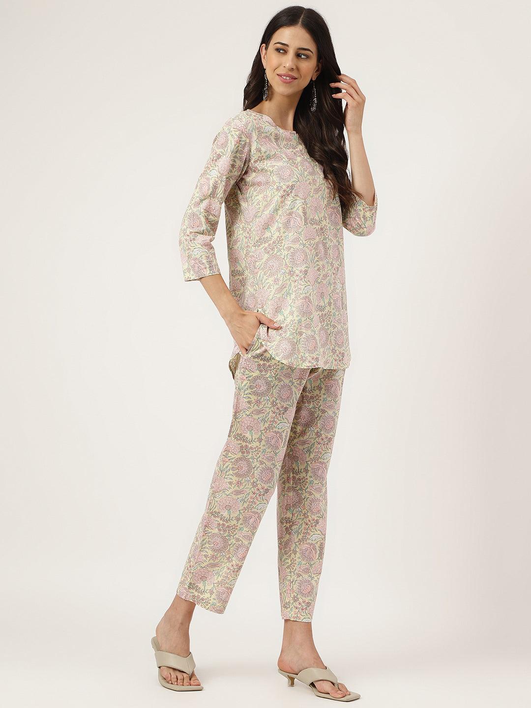 Divena Yellow Printed Loungewear/Nightwear - divena world