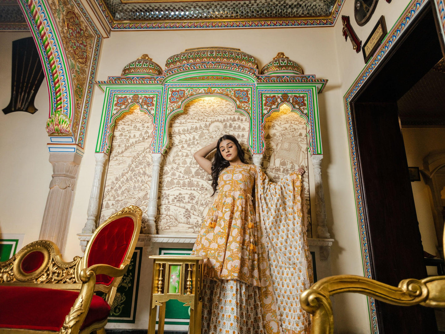 Divena Yellow Cotton Anarkali kurta Sharara set with Dupatta - divenaworld.com