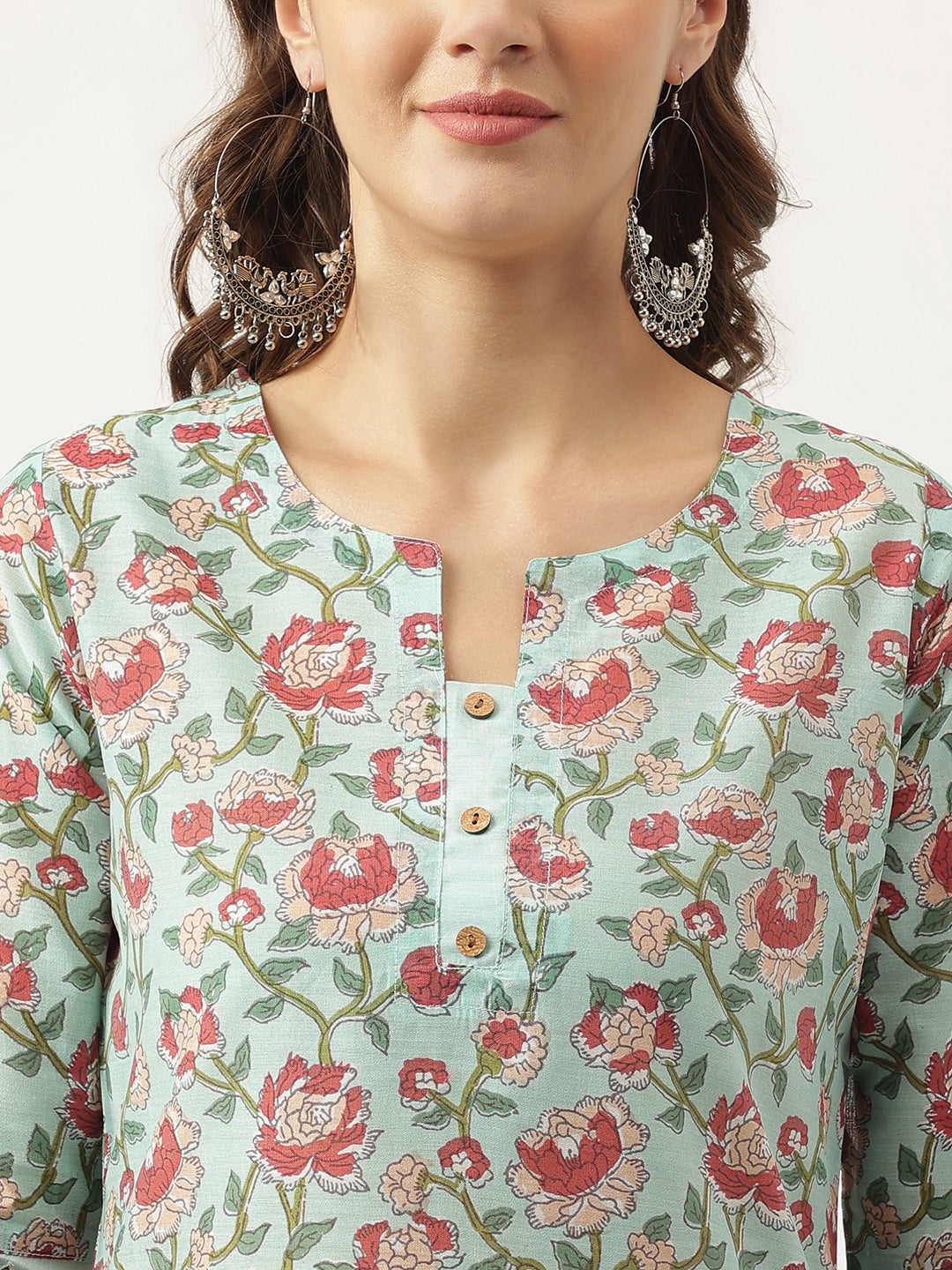 Green Ethnic Chanderi Floral Printed Kurta with Pant Set