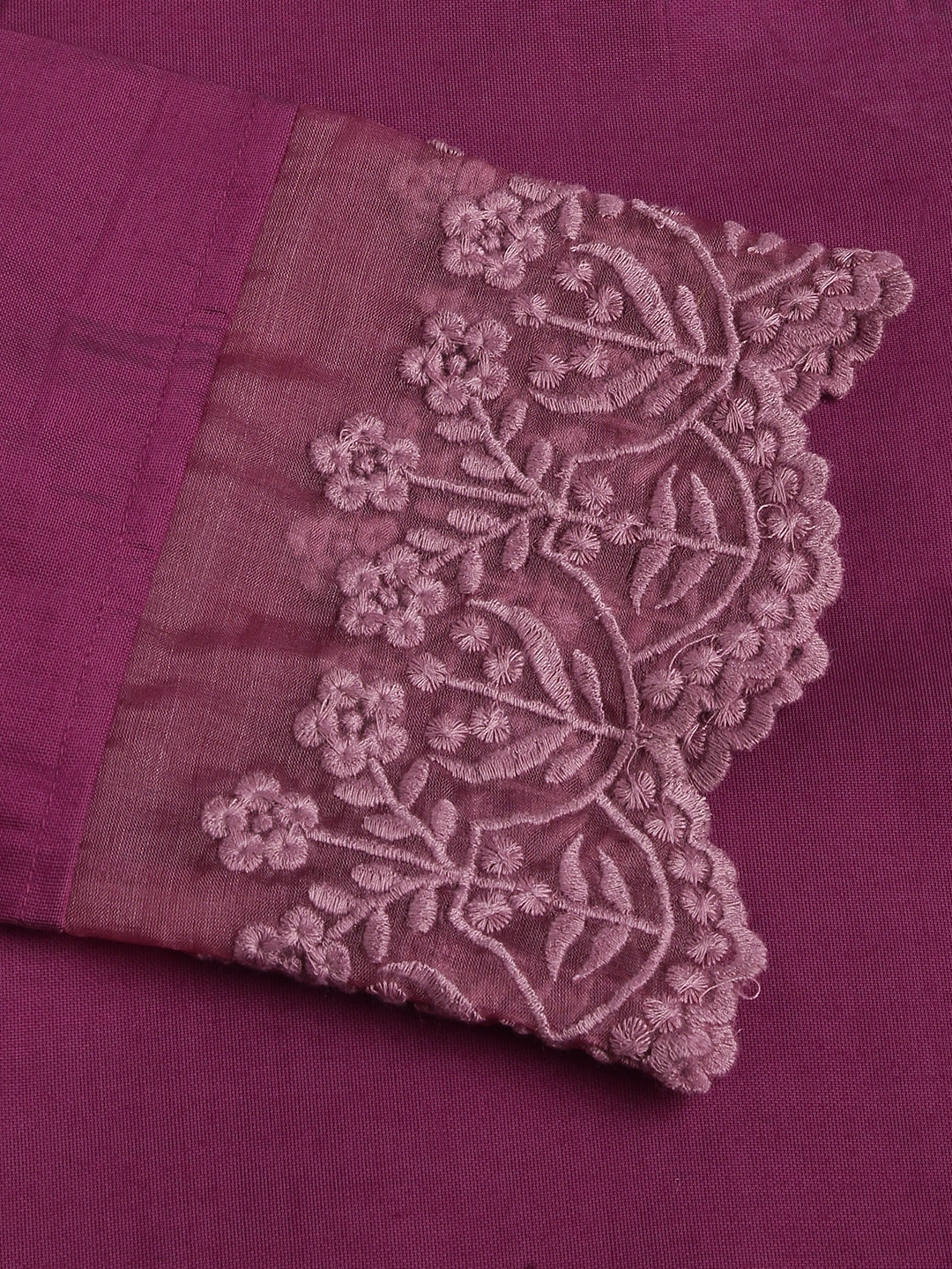 Divena Solid Purple Chanderi Embroidered Kurta with Inner Trouser Inner & Dupatta Set