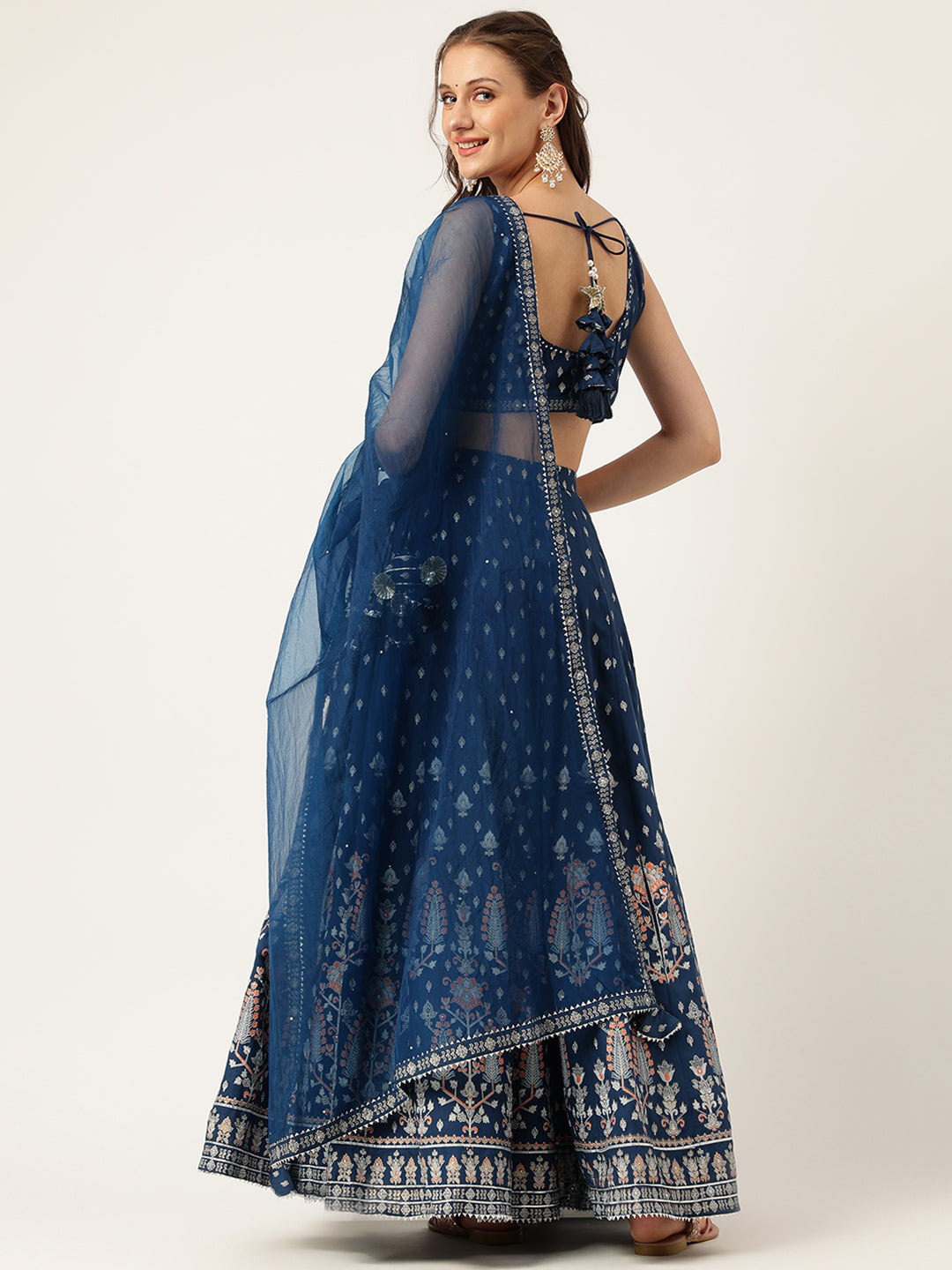 Party Wear Blue Rayon Flared Lehenga Choli Set with Organza Dupatta