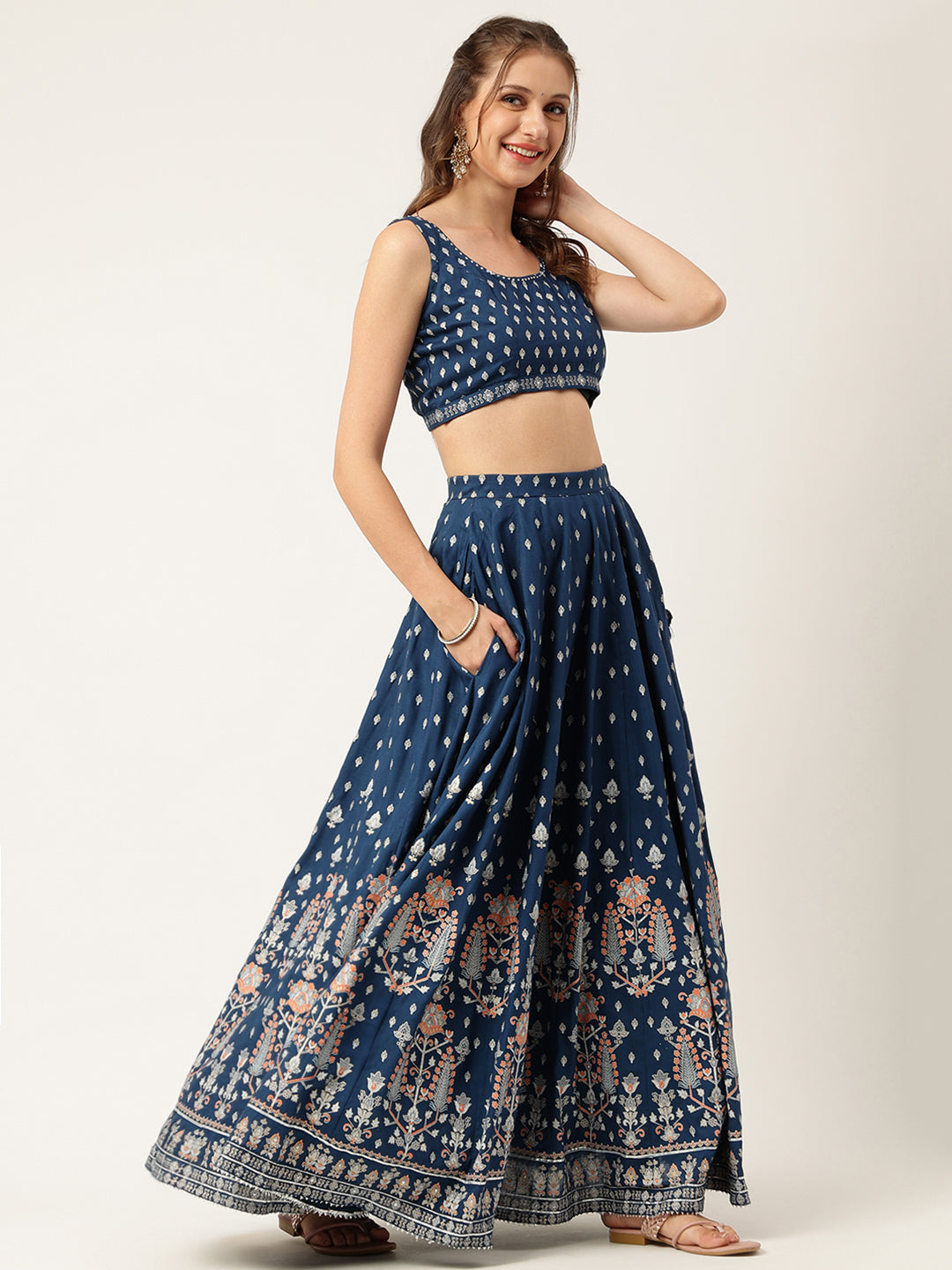 Party Wear Blue Rayon Flared Lehenga Choli Set with Organza Dupatta