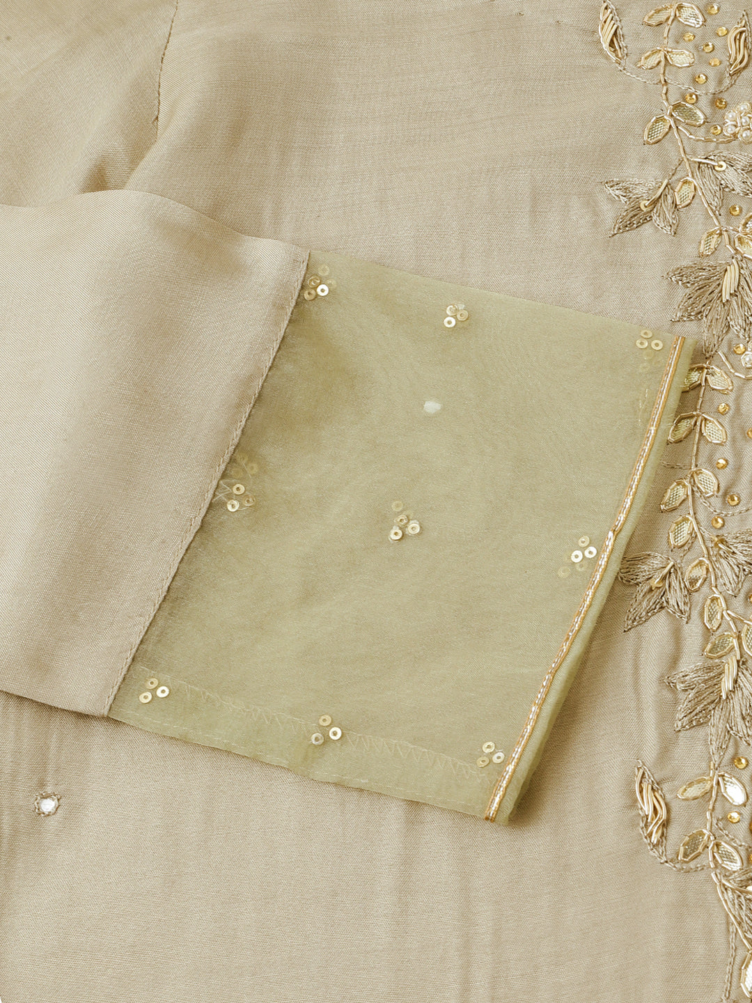Green Embroidered Chanderi Kurta Set With Trouser & Dupatta For Women