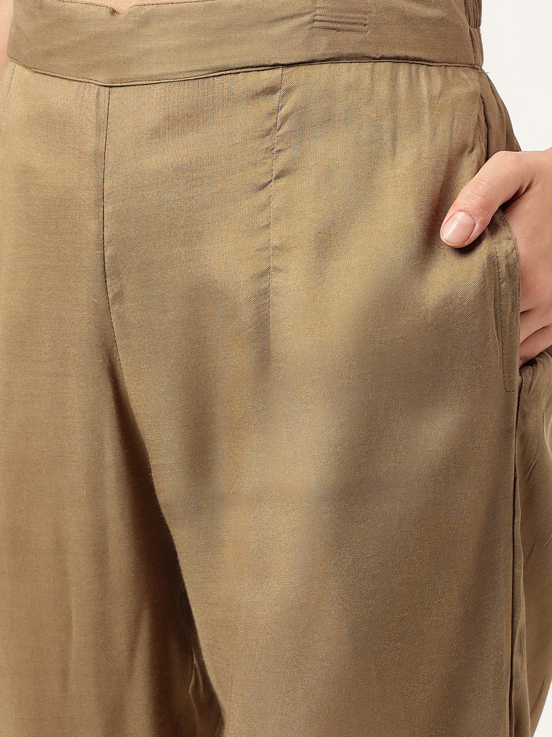 Ethnic Olive Embroidered Cotton Kurta Trouser with Dupatta Set
