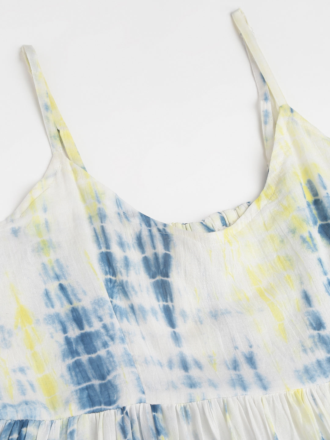 Blue Tie and Dye Dyed with Pom-Pom Detail Maxi Party Wear Dress