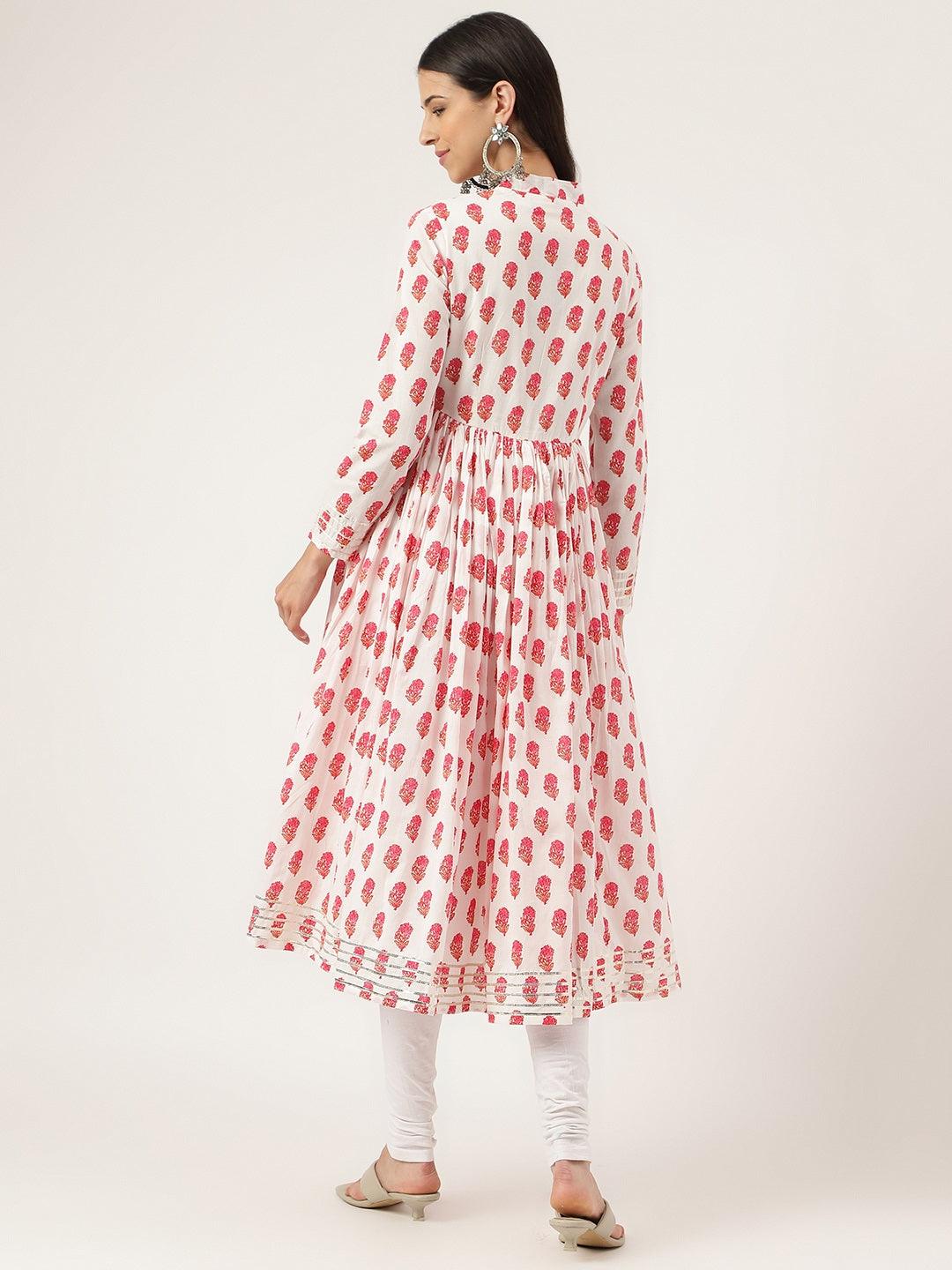 Divena White and Red Floral Printed Angarakha Kurta - divena world