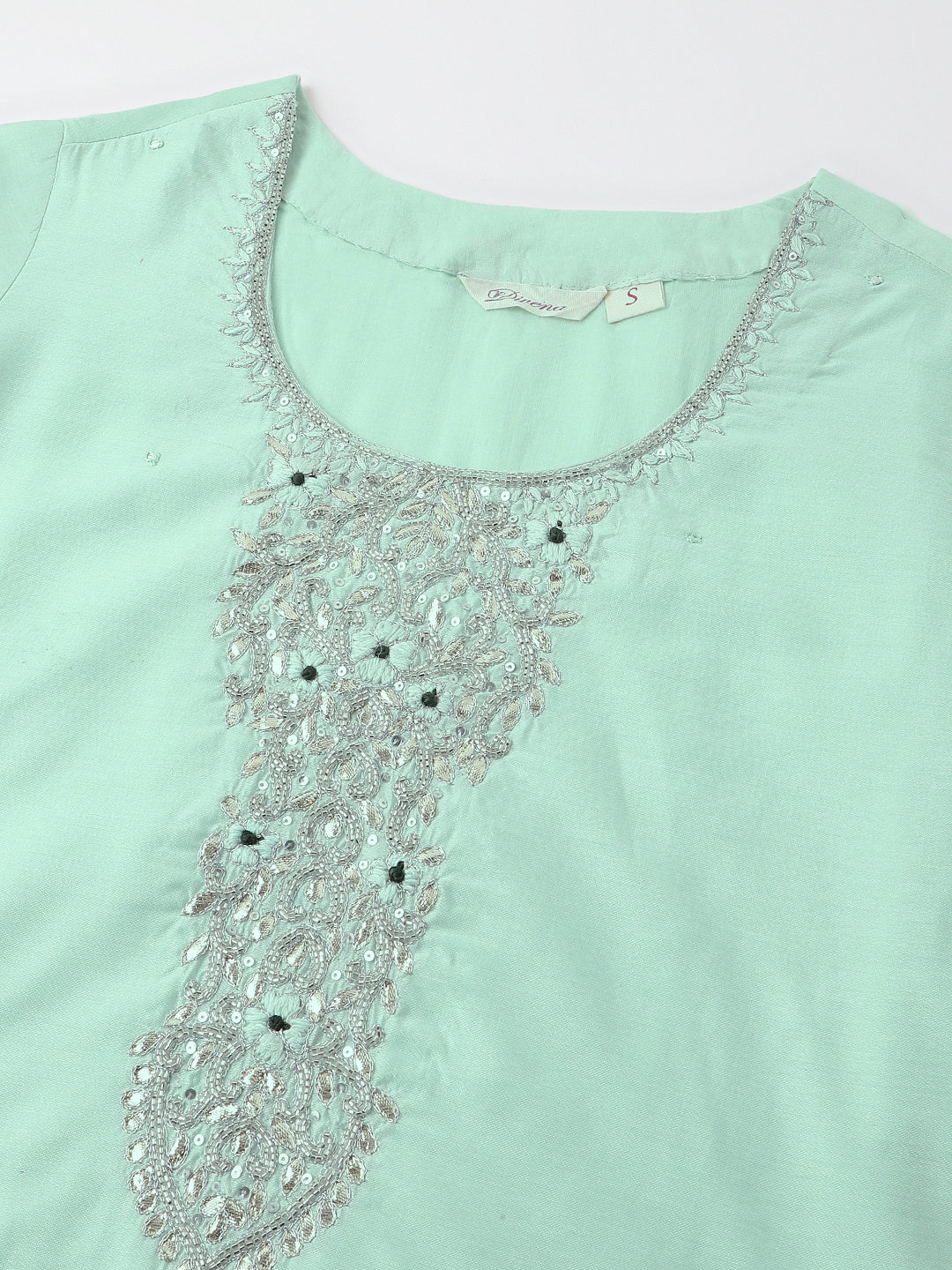 Sea Green Embroidered Chanderi Women Kurta Trouser With Dupatta