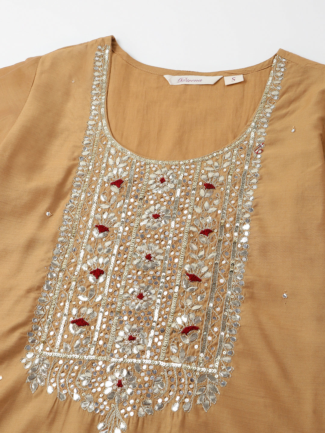 Brown Embroidered Chanderi Kurta Set Trouser With Dupatta For Women
