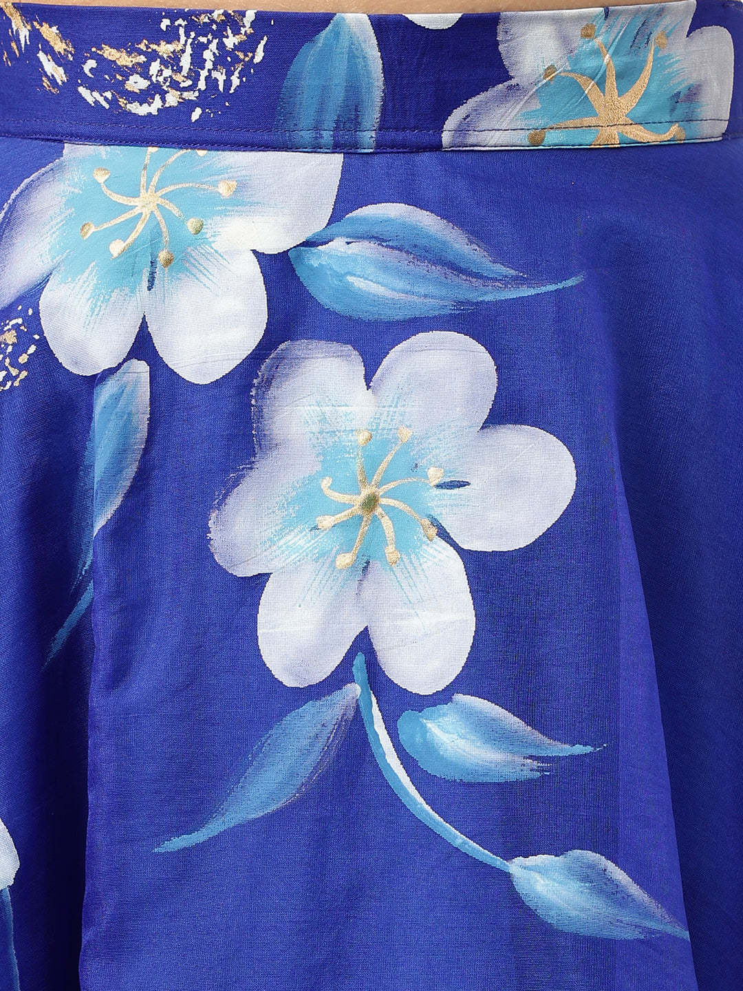 Blue Floral Hand Painted Party Wear Lehenga Set