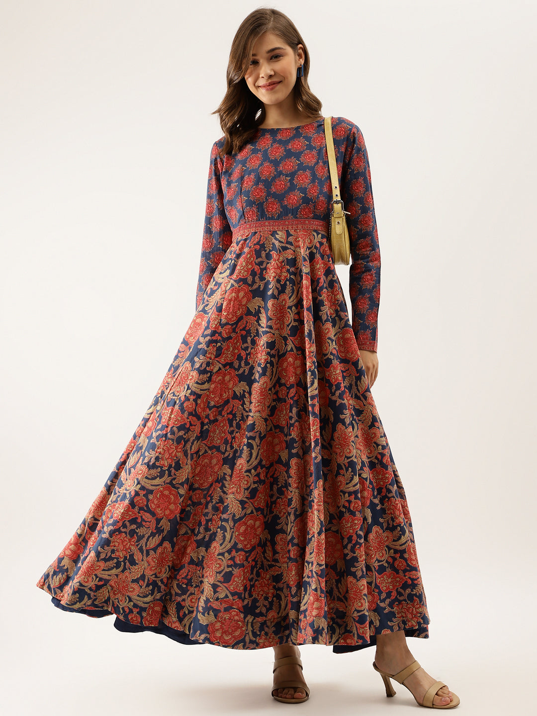 Blue Maroon Cotton Ethnic Long Party Wear Kurta for Women