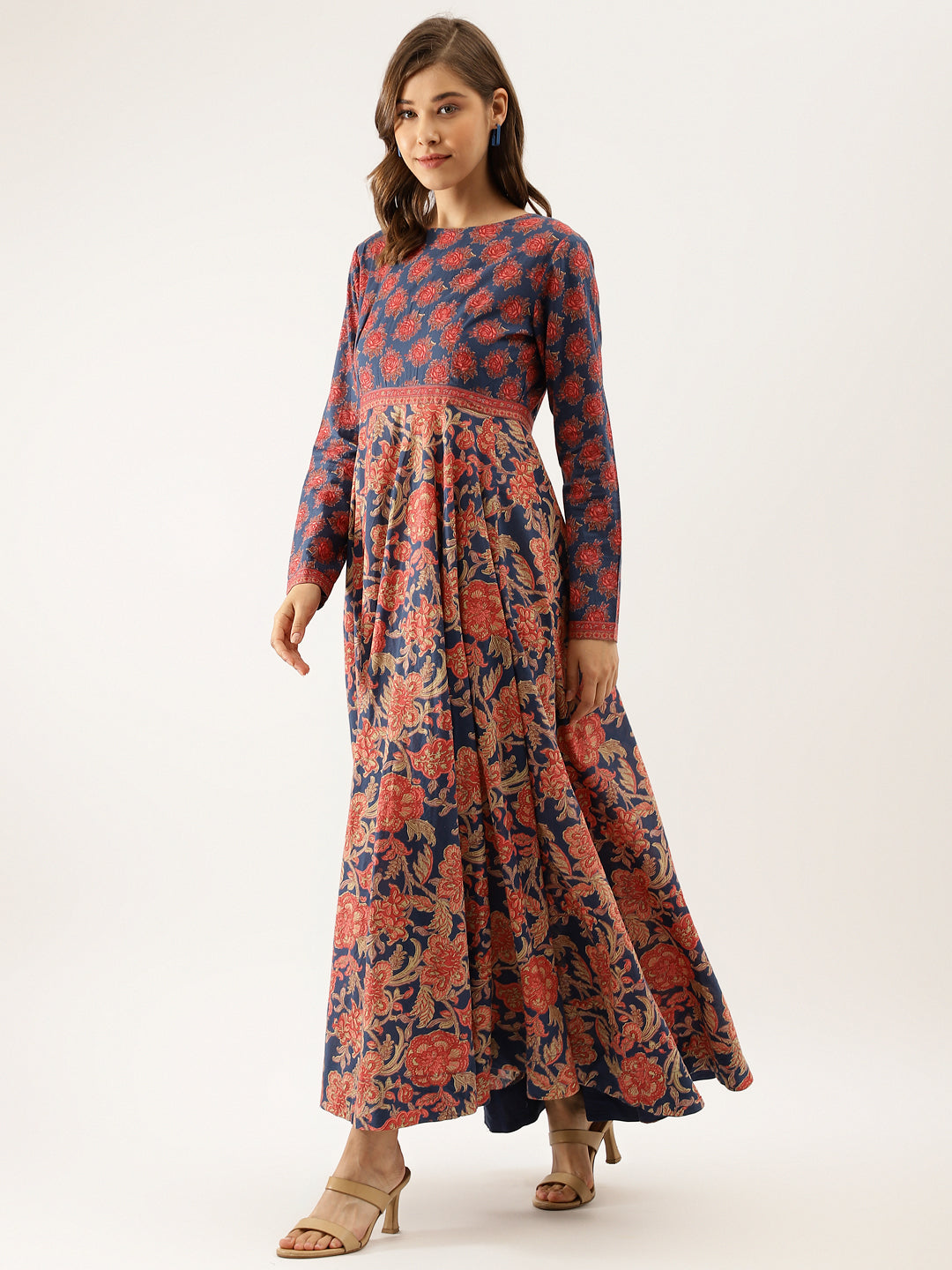 Blue Maroon Cotton Ethnic Long Party Wear Kurta for Women