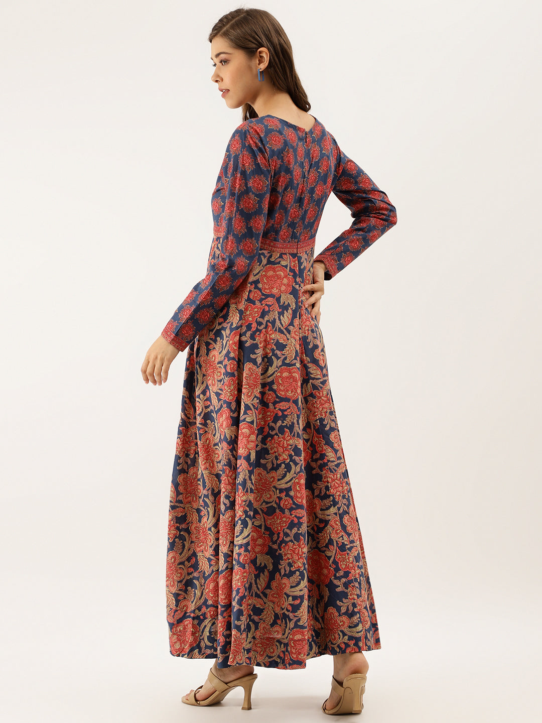 Blue Maroon Cotton Ethnic Long Party Wear Kurta for Women