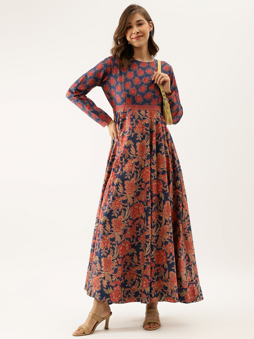 Blue Maroon Cotton Ethnic Long Party Wear Kurta for Women