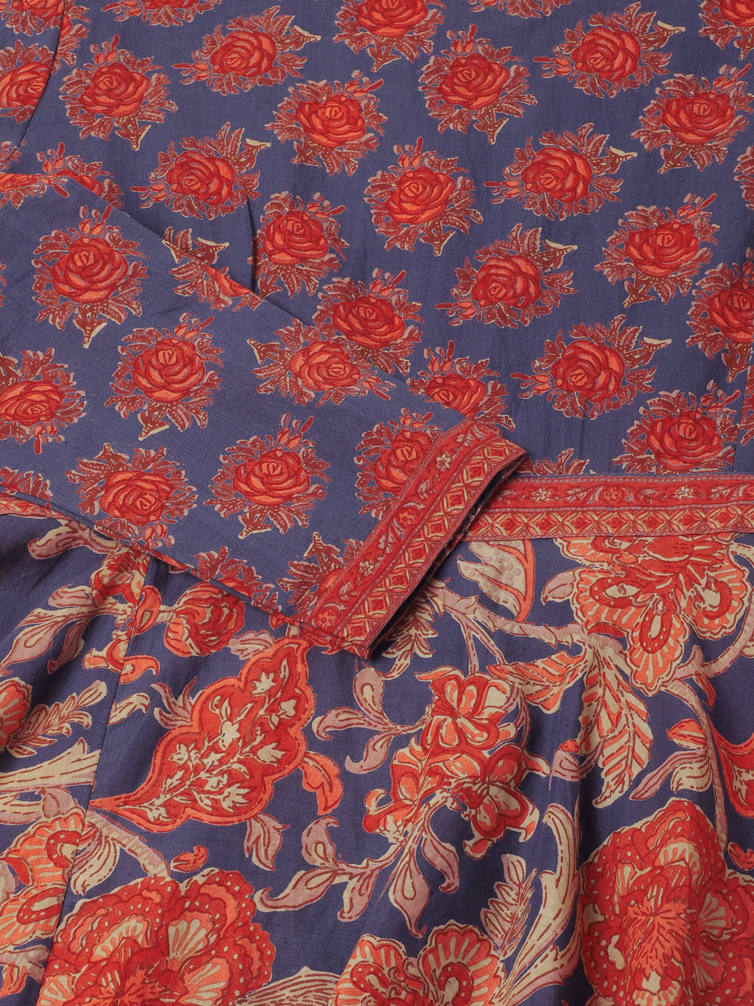 Blue Maroon Cotton Ethnic Long Party Wear Kurta for Women