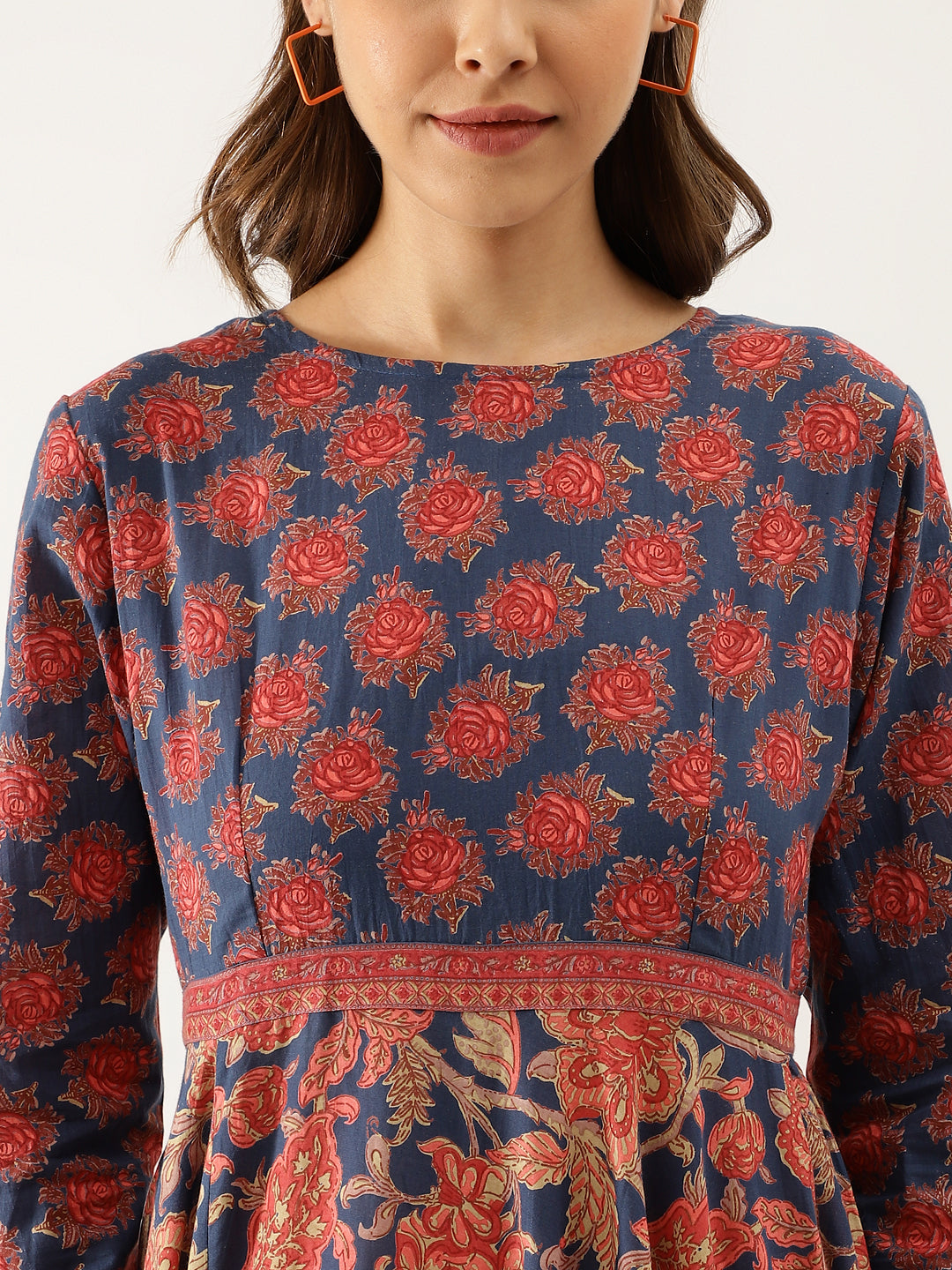 Blue Maroon Cotton Ethnic Long Party Wear Kurta for Women
