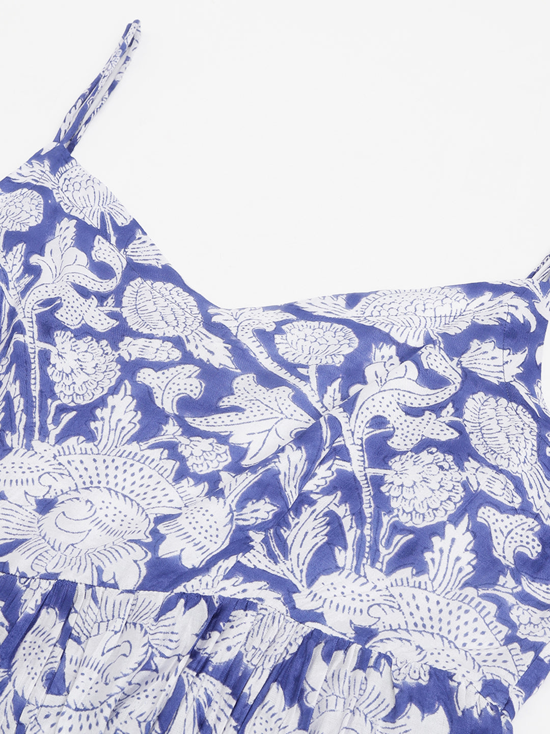Blue Muslin Floral Printed Kurta Set Trouser & Dupatta For Women