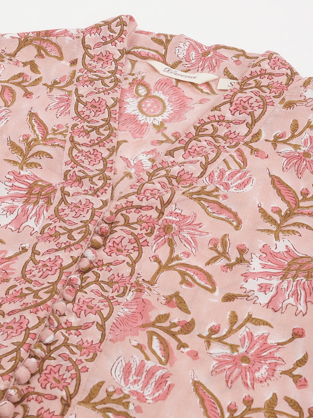 Pink hand block Floral Printed Cotton Kurta Set For Women, trousers with Dupatta Set