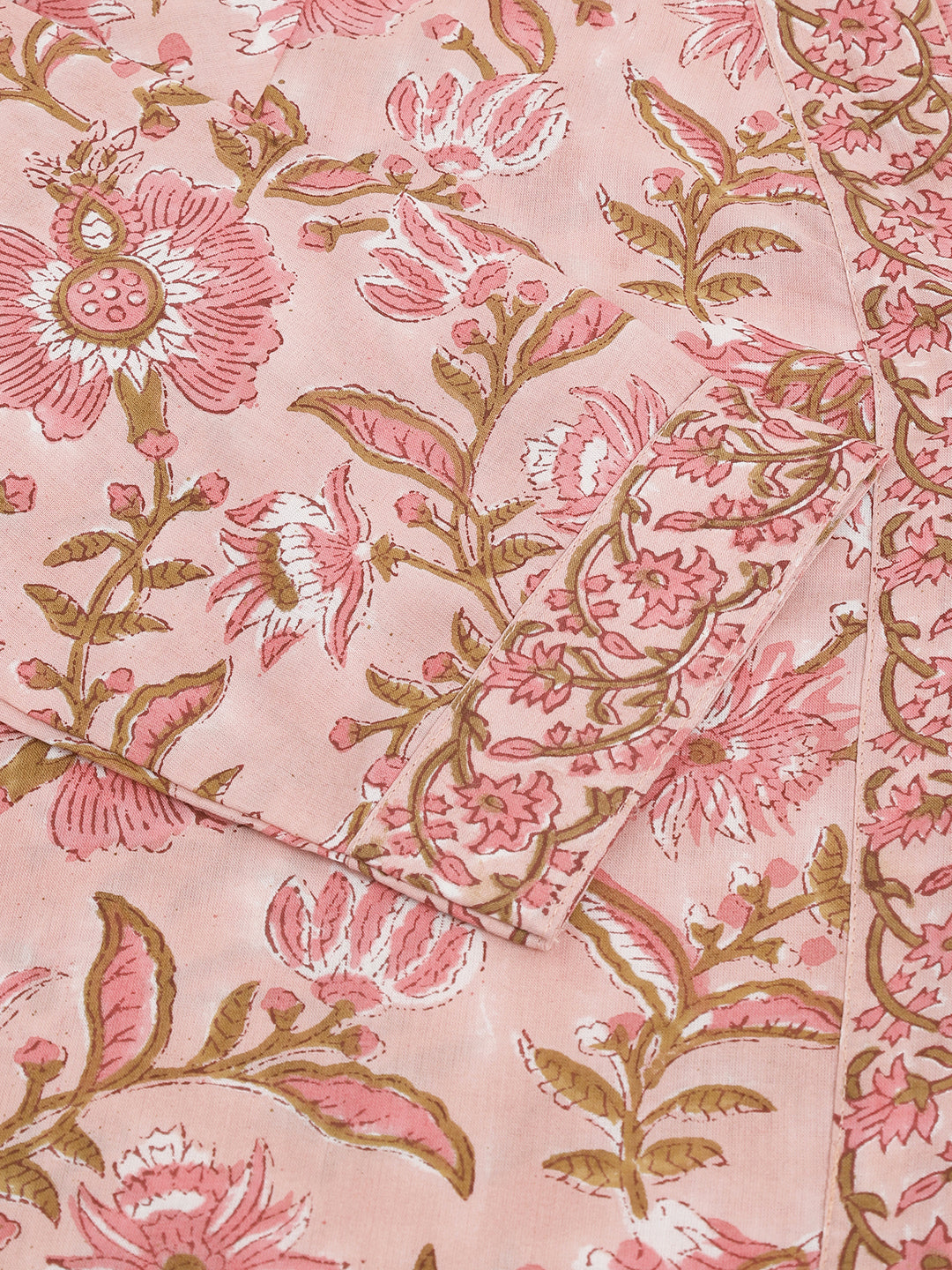 Pink hand block Floral Printed Cotton Kurta Set For Women, trousers with Dupatta Set