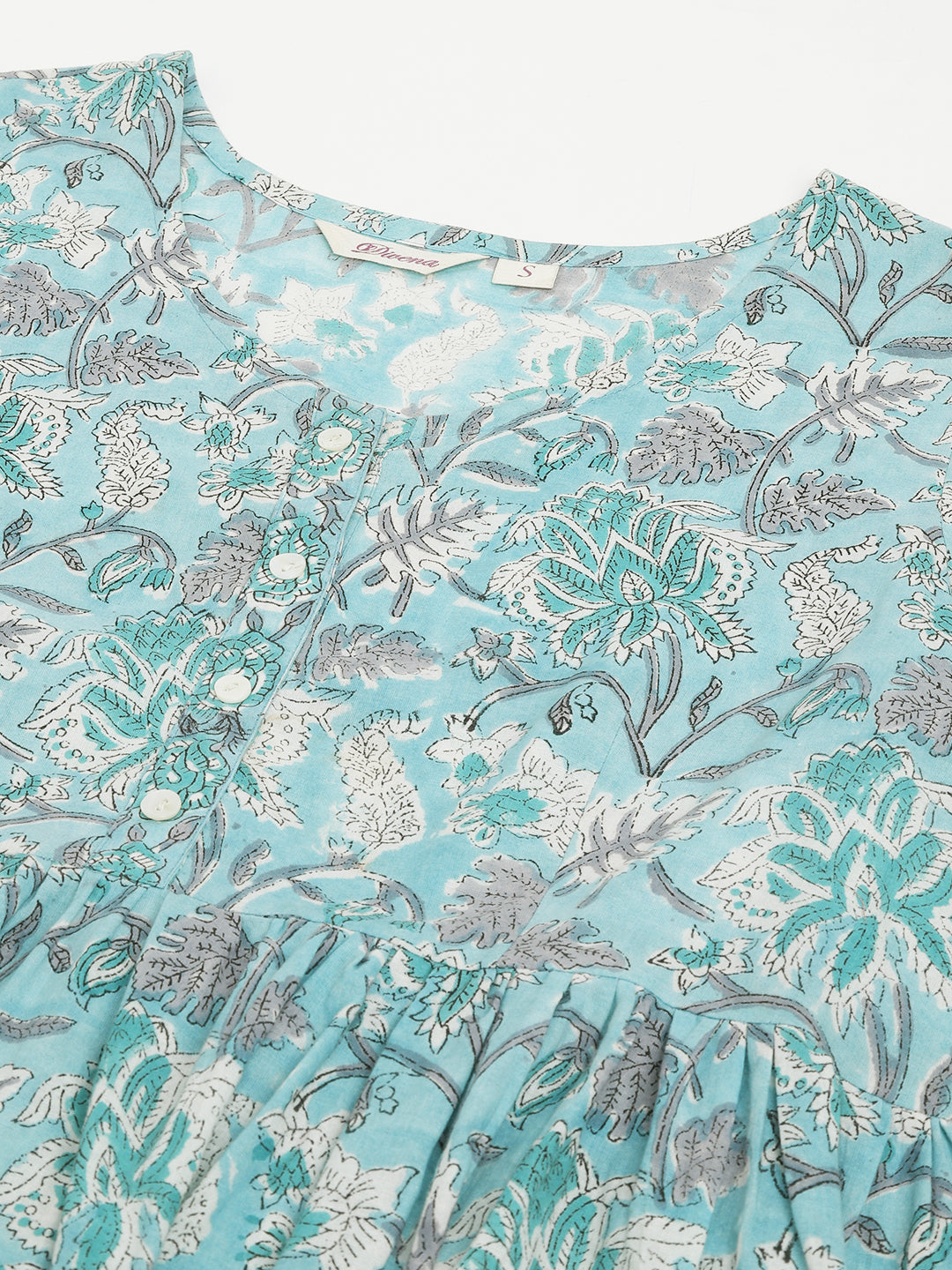 Divena Light Blue Floral Printed Cotton Peplum Fit Top