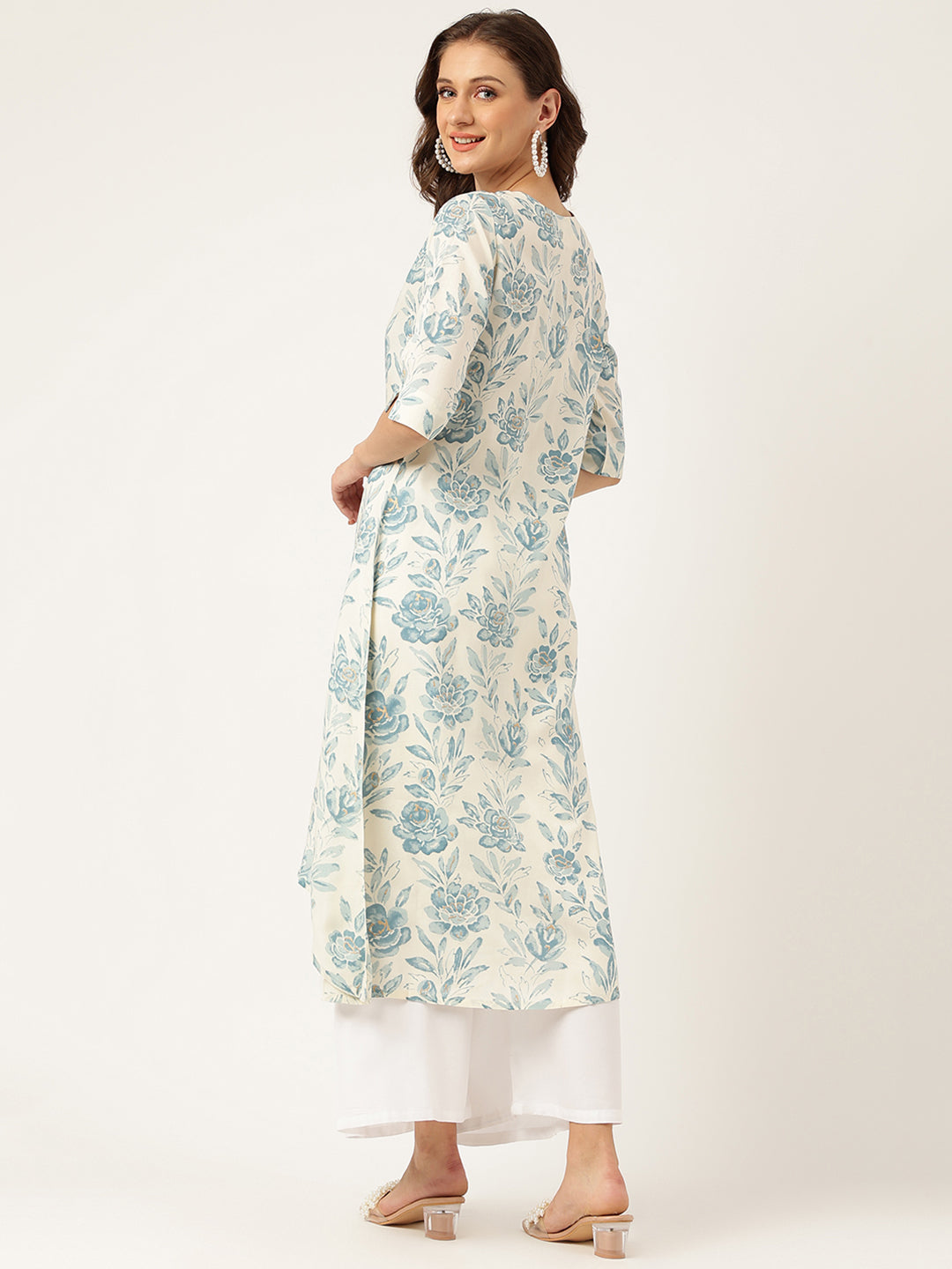 Ethnic Floral Print A-line Kurta with Asymetric Hemline