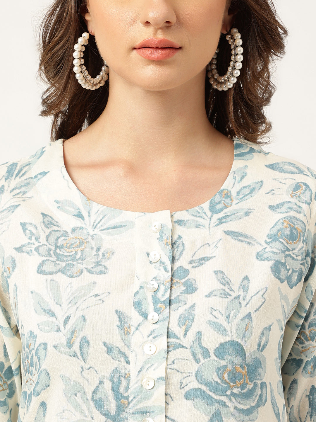Ethnic Floral Print A-line Kurta with Asymetric Hemline