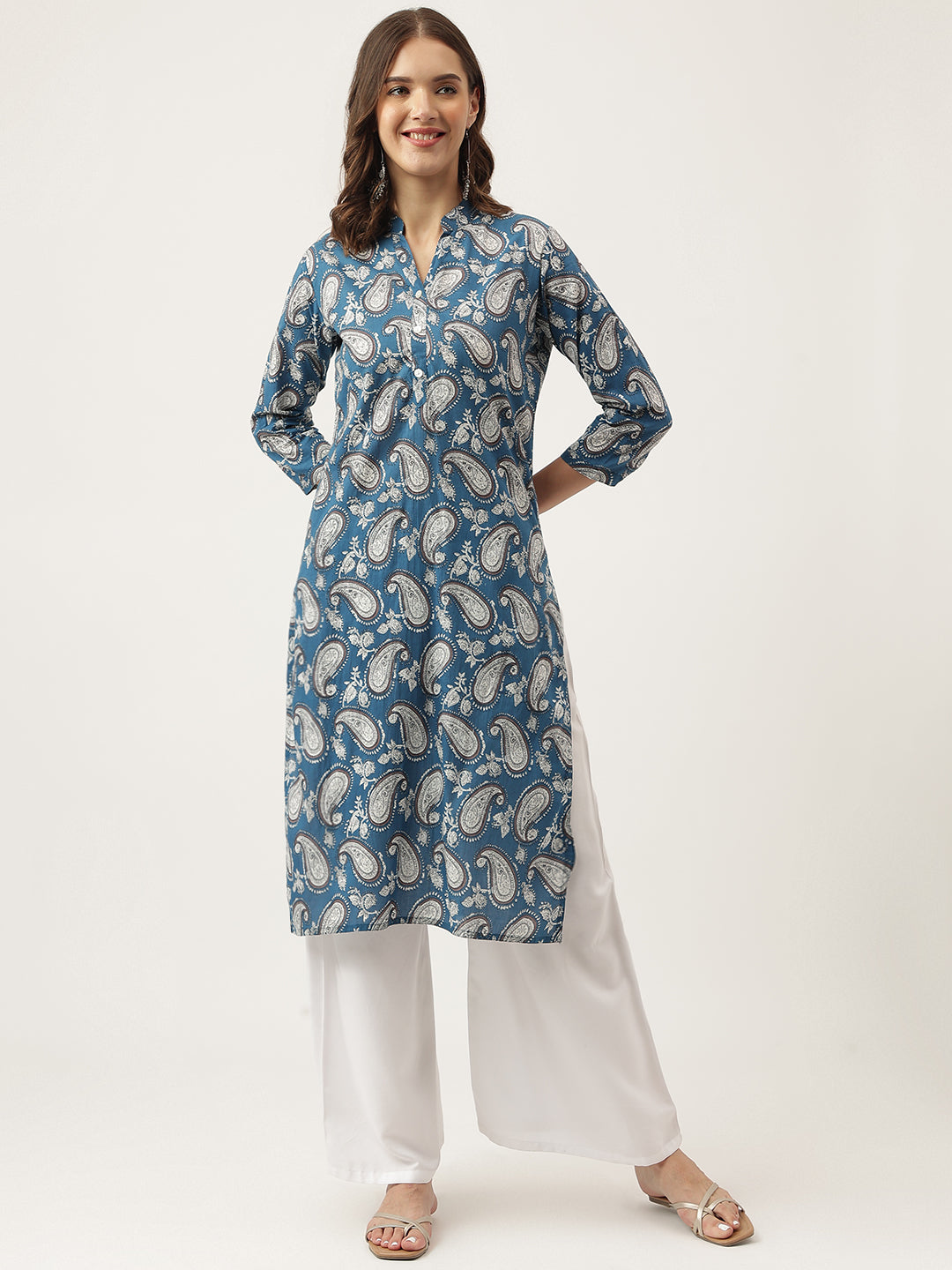 Ethnic Paisley Print Straight Fit Cotton Kurta