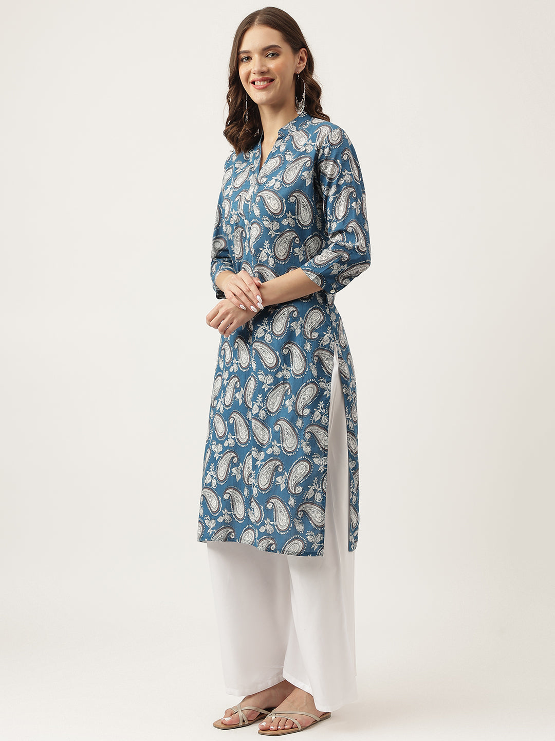 Ethnic Paisley Print Straight Fit Cotton Kurta