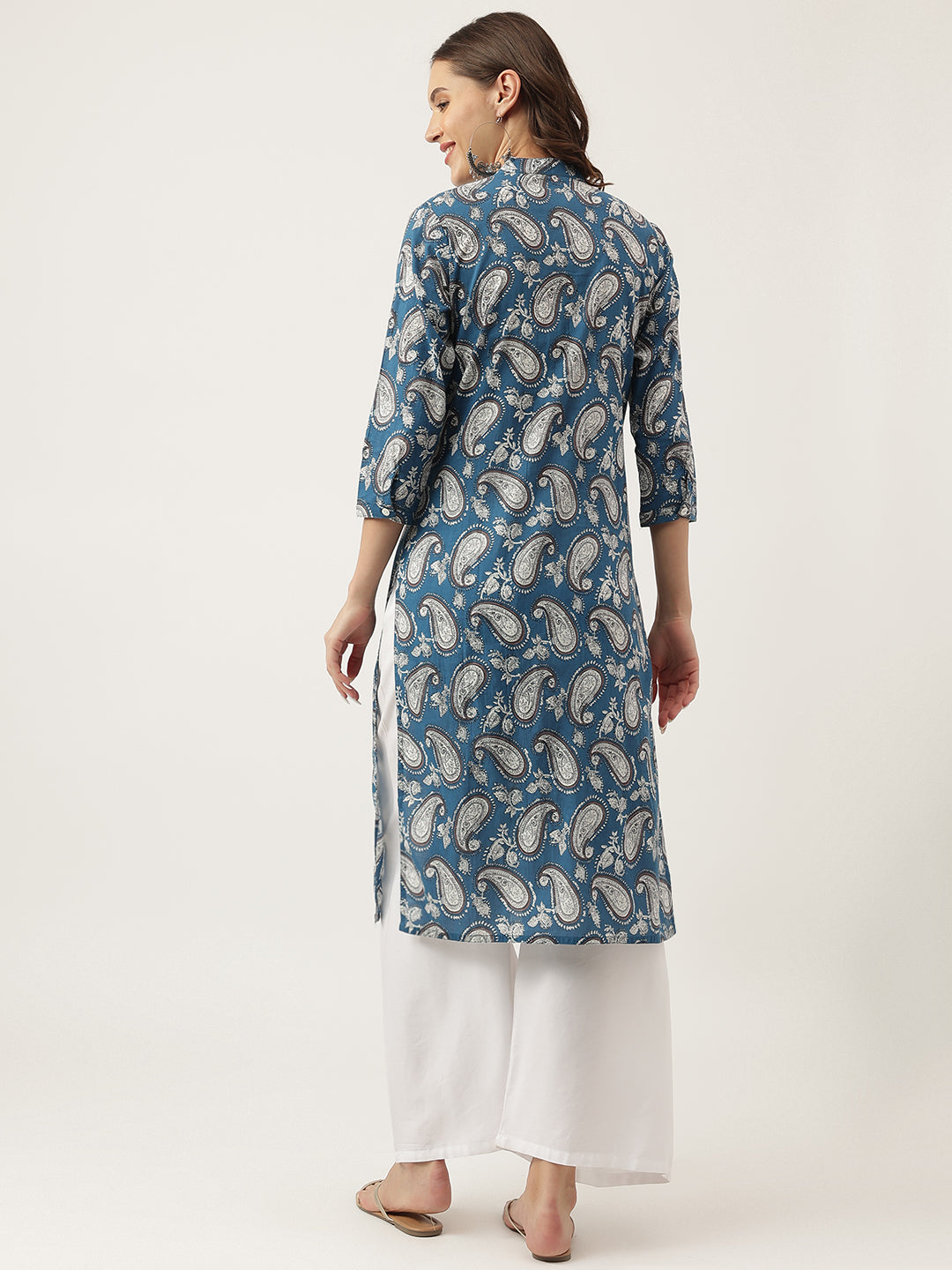 Ethnic Paisley Print Straight Fit Cotton Kurta