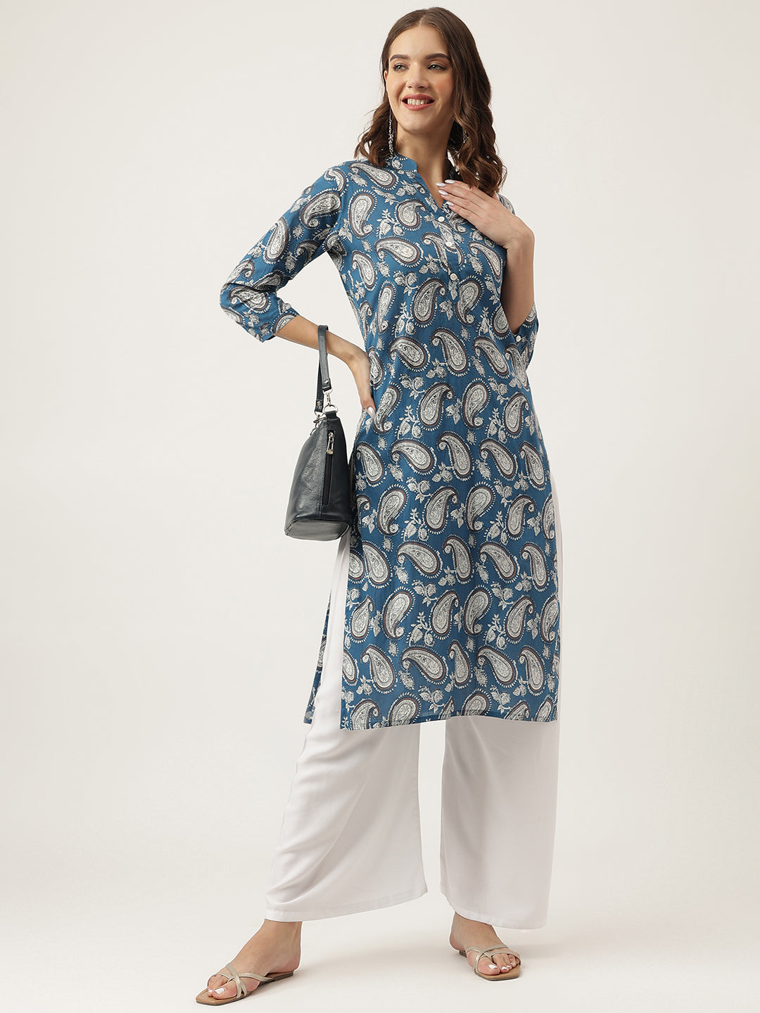 Ethnic Paisley Print Straight Fit Cotton Kurta