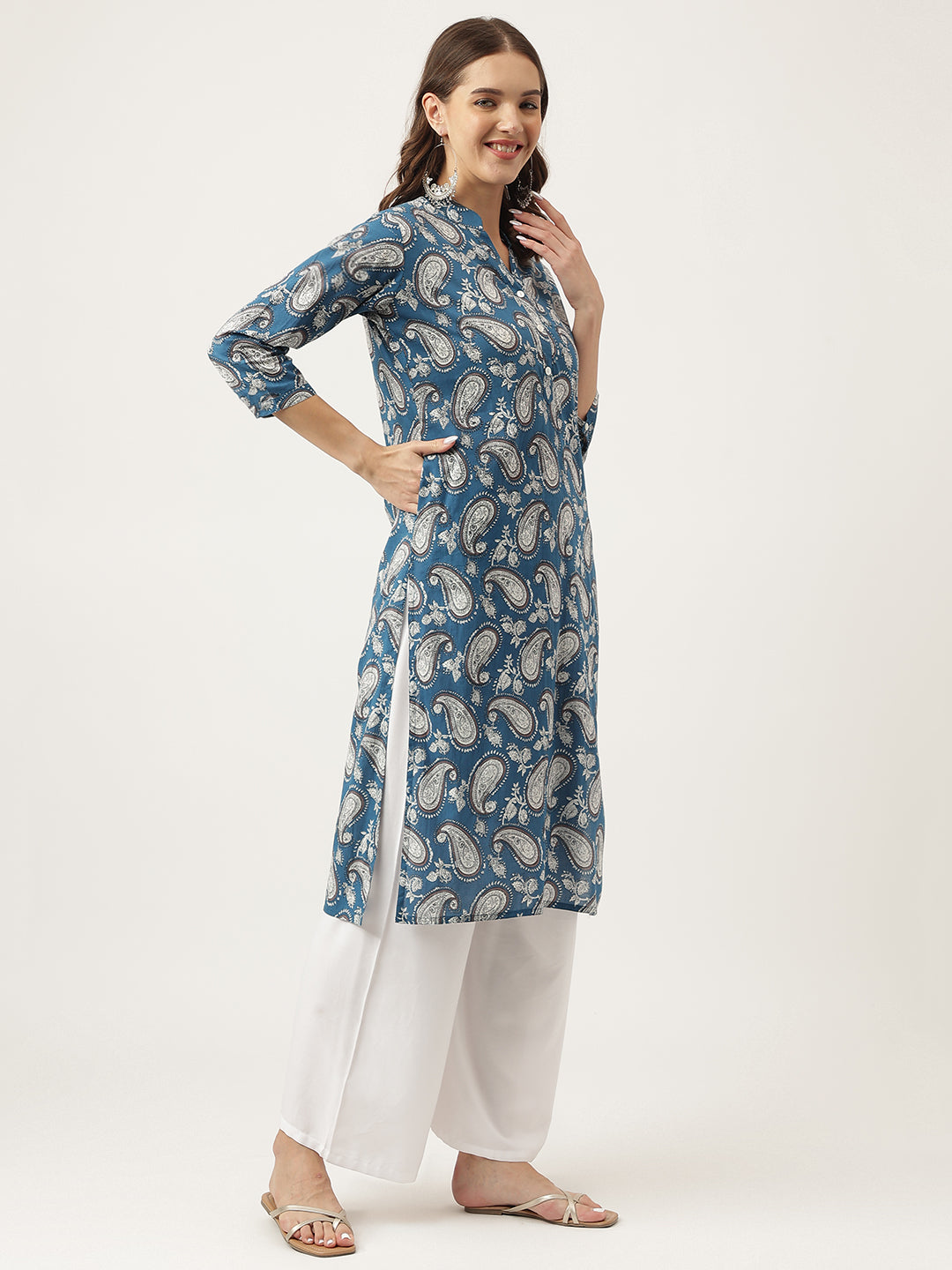 Ethnic Paisley Print Straight Fit Cotton Kurta