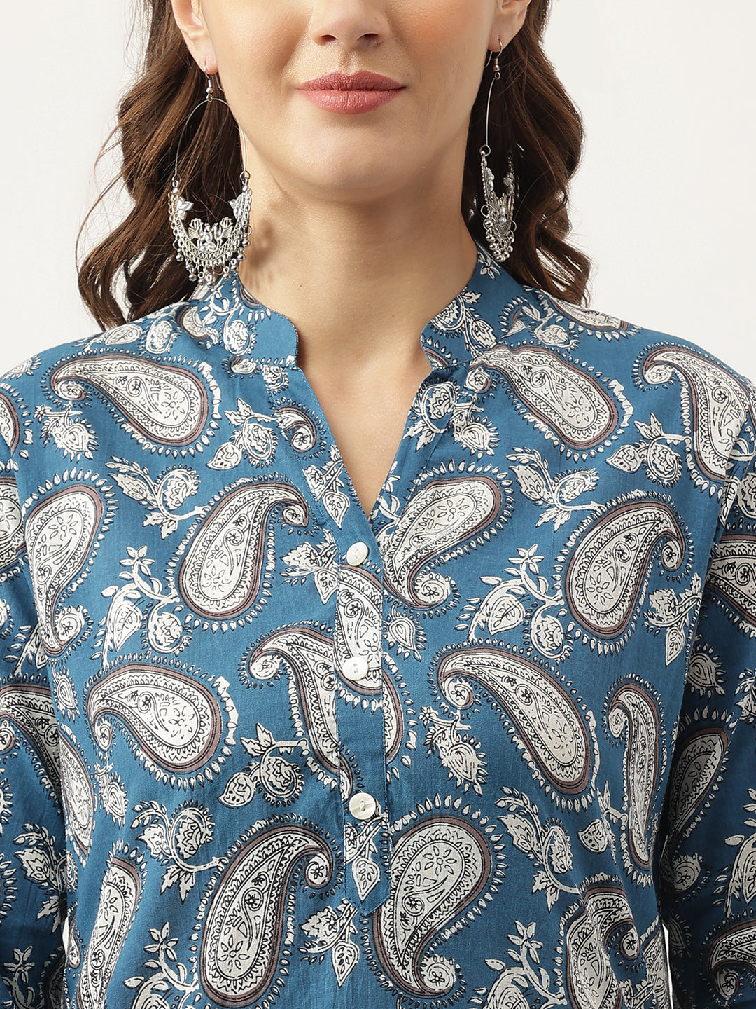 Ethnic Paisley Print Straight Fit Cotton Kurta