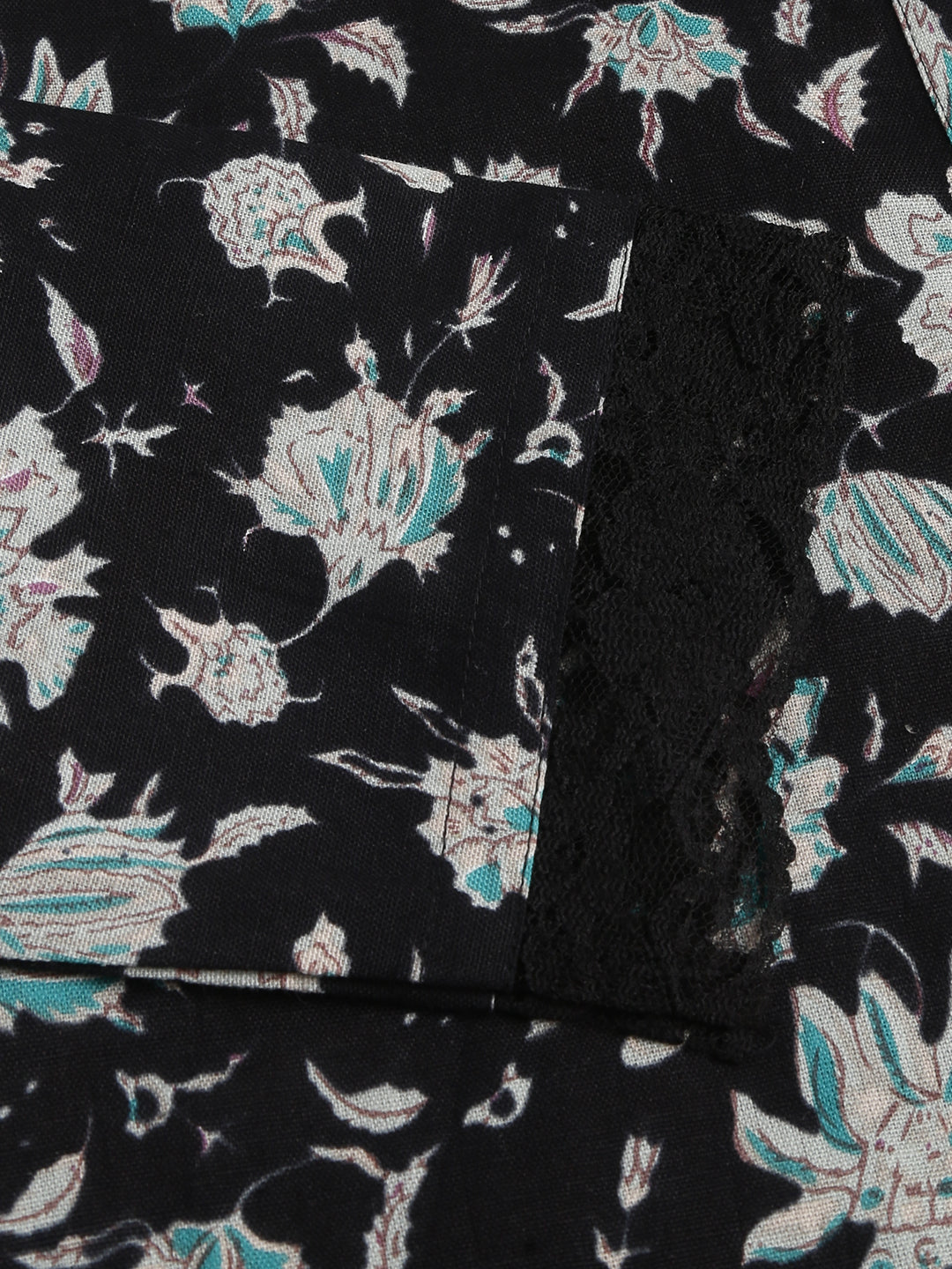 Divena Black Floral Print Straight Fit Cotton kurta