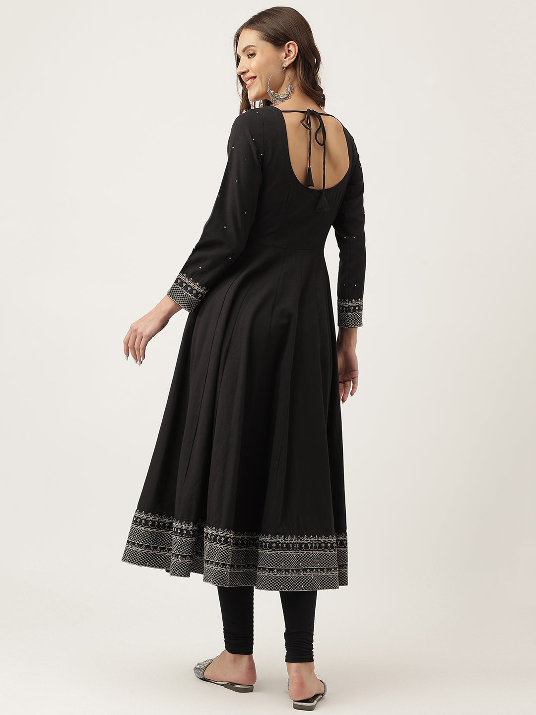 Ethnic Black Embroidered Cotton Anarkali Kurta