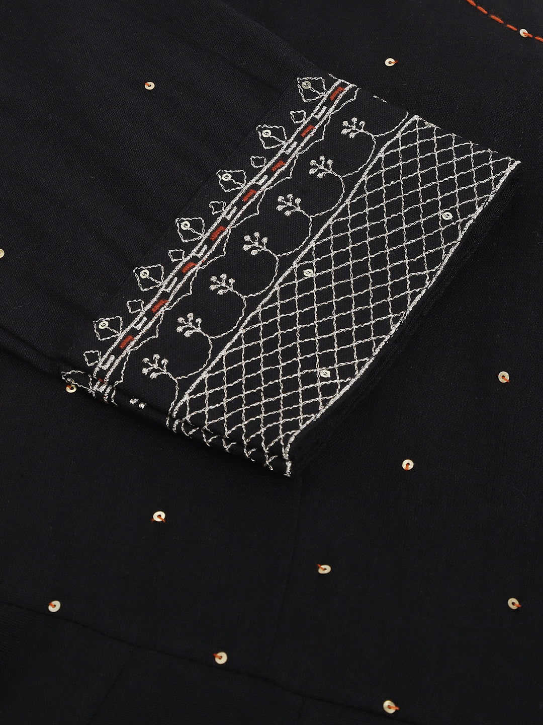 Ethnic Black Embroidered Cotton Anarkali Kurta