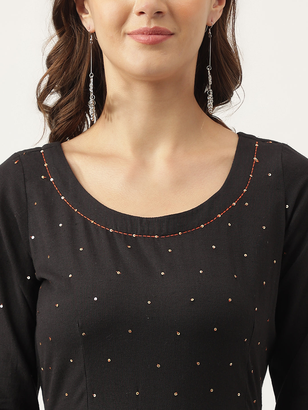Ethnic Black Embroidered Cotton Anarkali Kurta