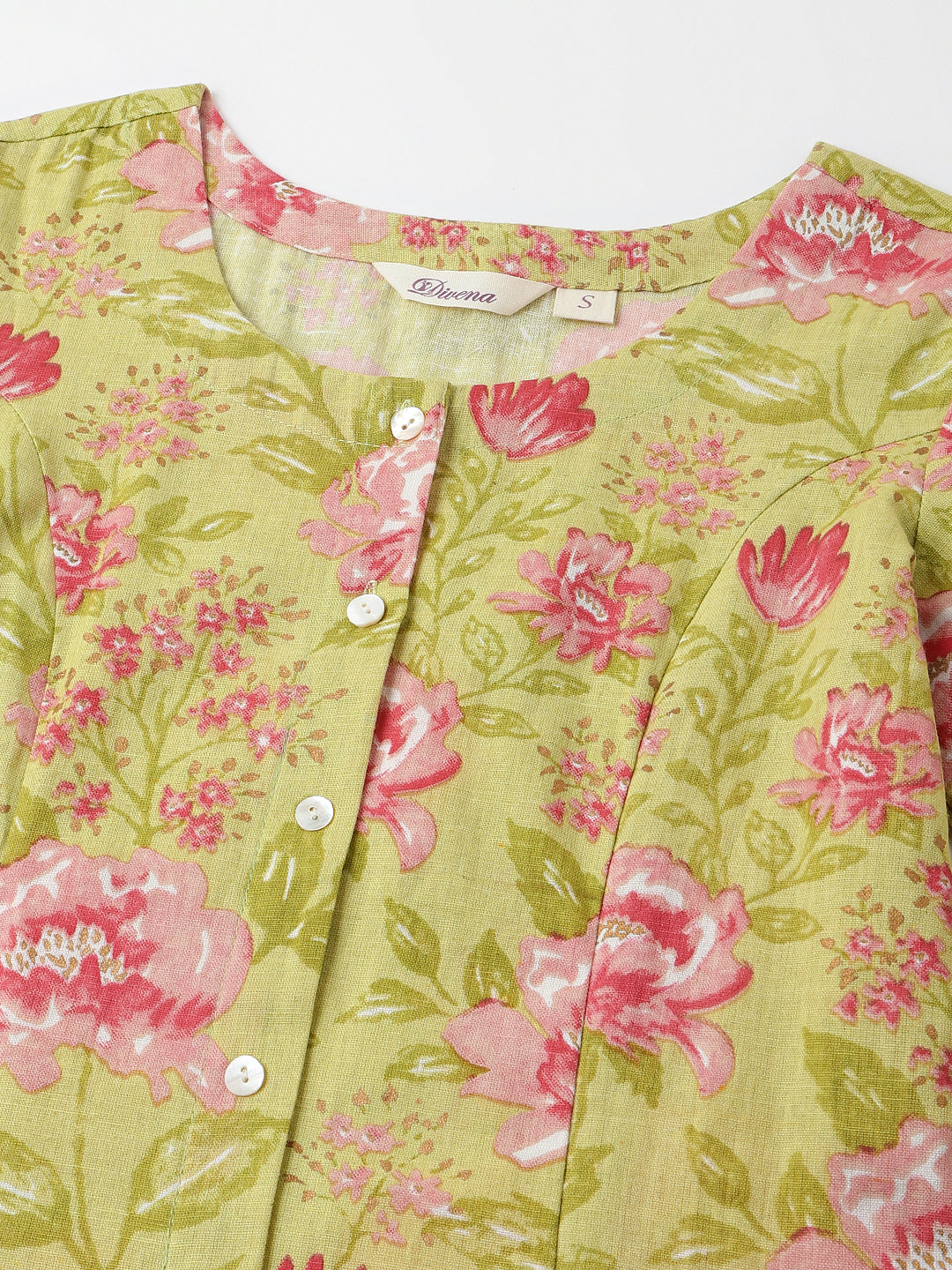Ethnic Green Floral Print Cotton A-Line Kurta