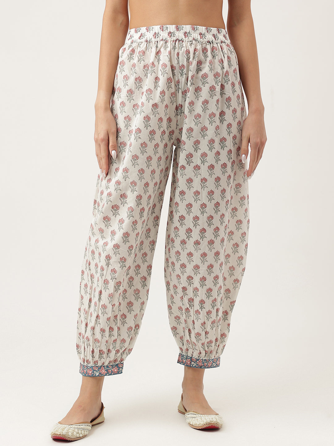 Blue Floral Printed Cotton Embroidered Kurta Set With Trouser & Dupatta For Women