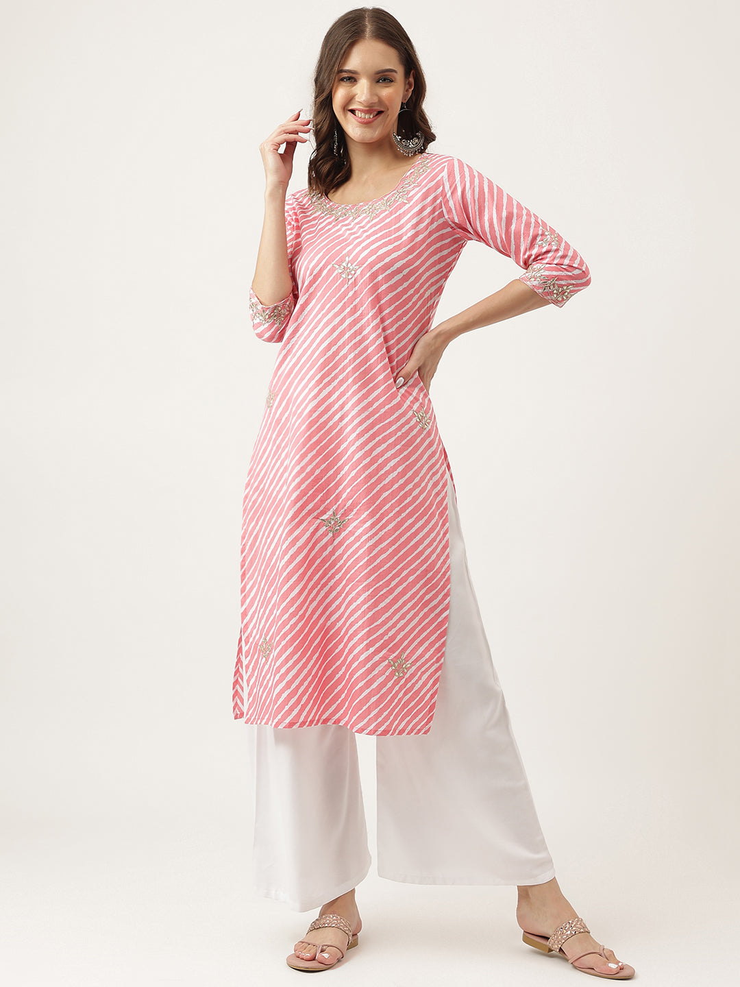 Stripe Print with Gota work cotton Straight Ethnic Kurta