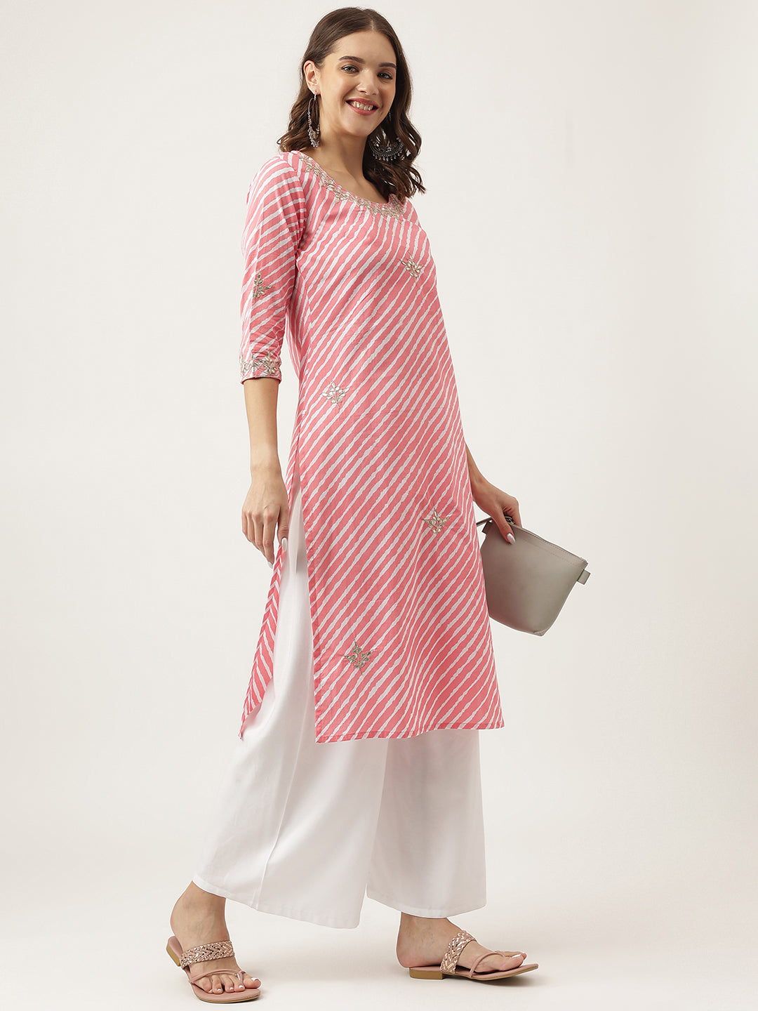 Stripe Print with Gota work cotton Straight Ethnic Kurta