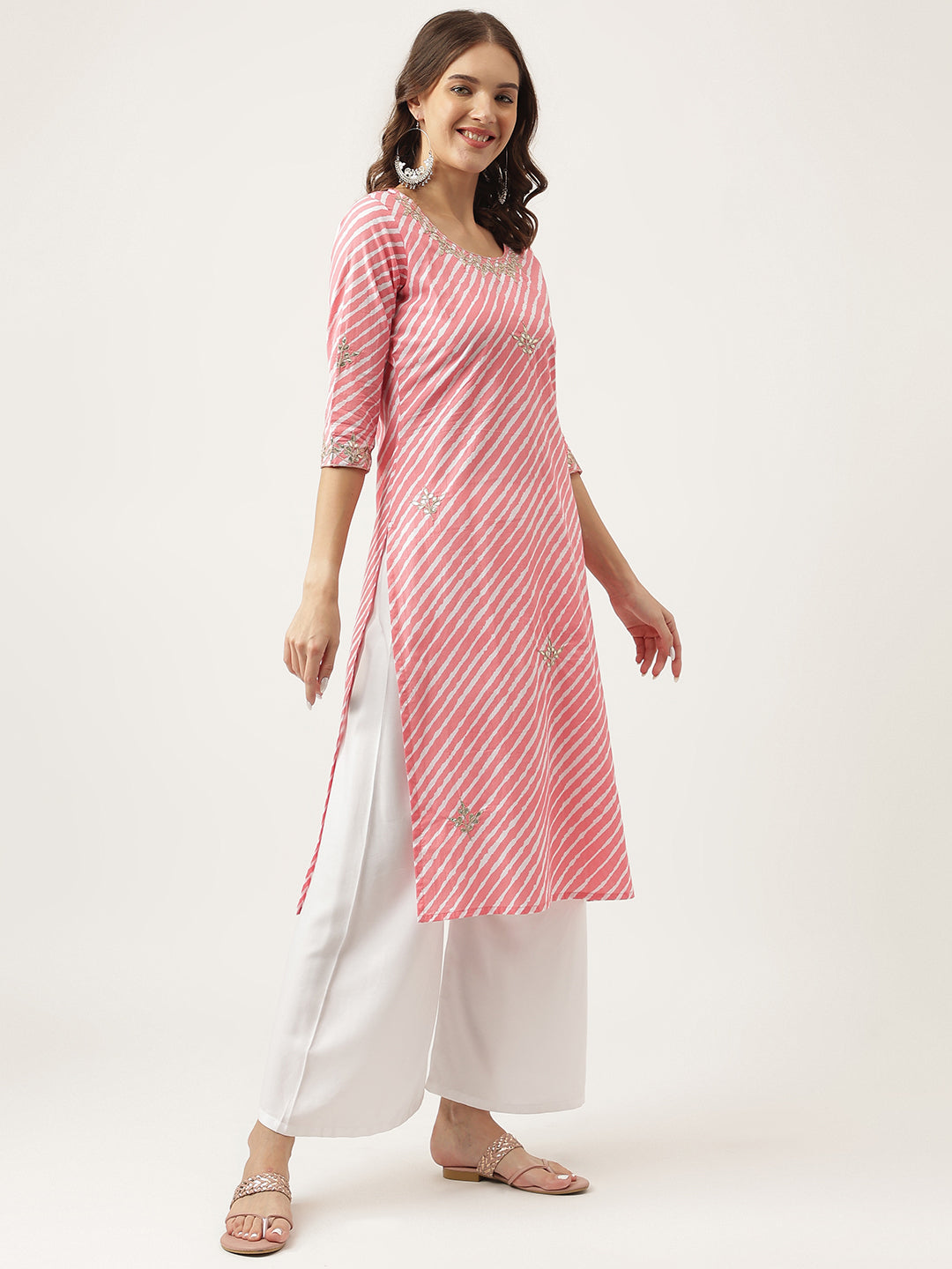 Stripe Print with Gota work cotton Straight Ethnic Kurta
