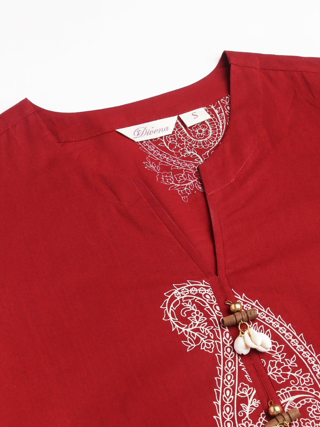 Maroon Paisley Print Cotton Co-ord Set For Women With Gota Work