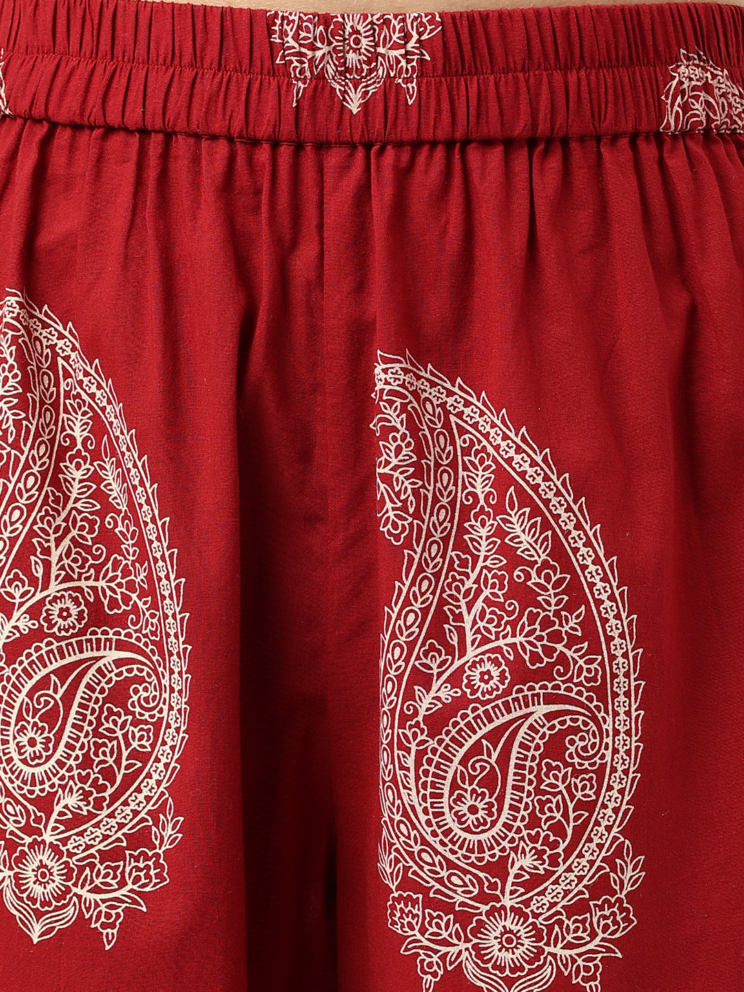 Maroon Paisley Print Cotton Co-ord Set For Women With Gota Work